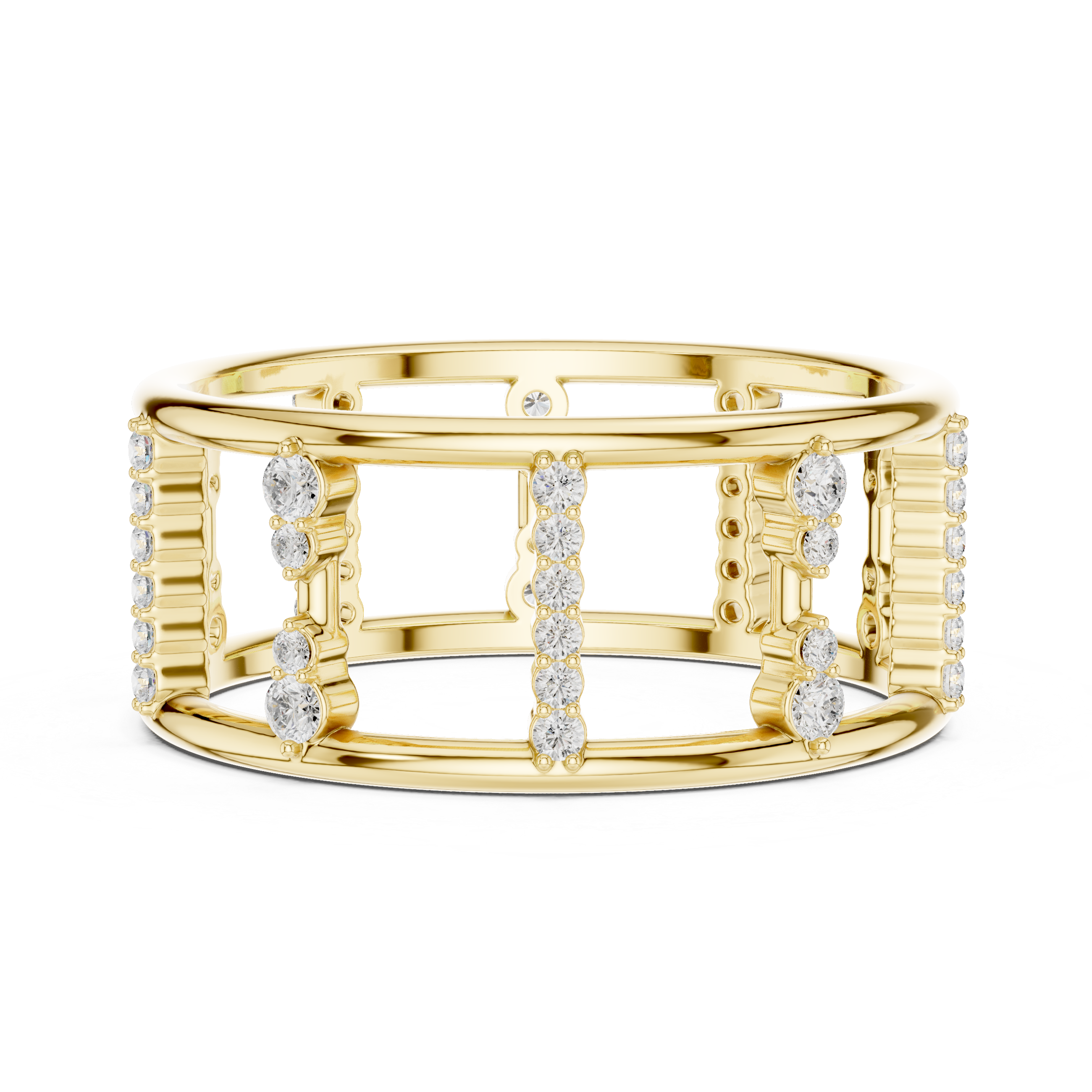 Diamond Openwork Cage Ring – Geometric Multi-Row Statement Ring