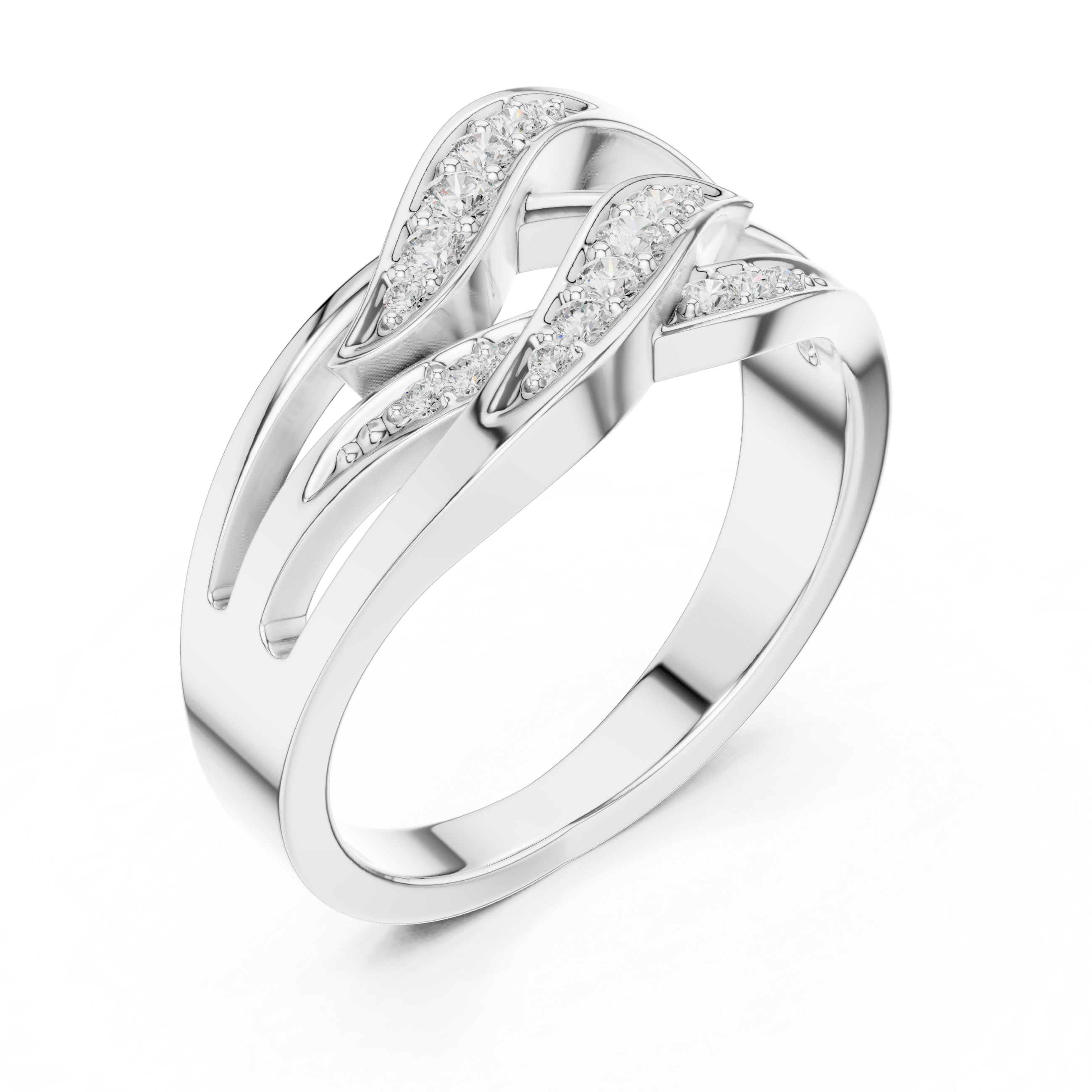 Diamond Wave Crossover Ring – Multi-Row Openwork Statement Band
