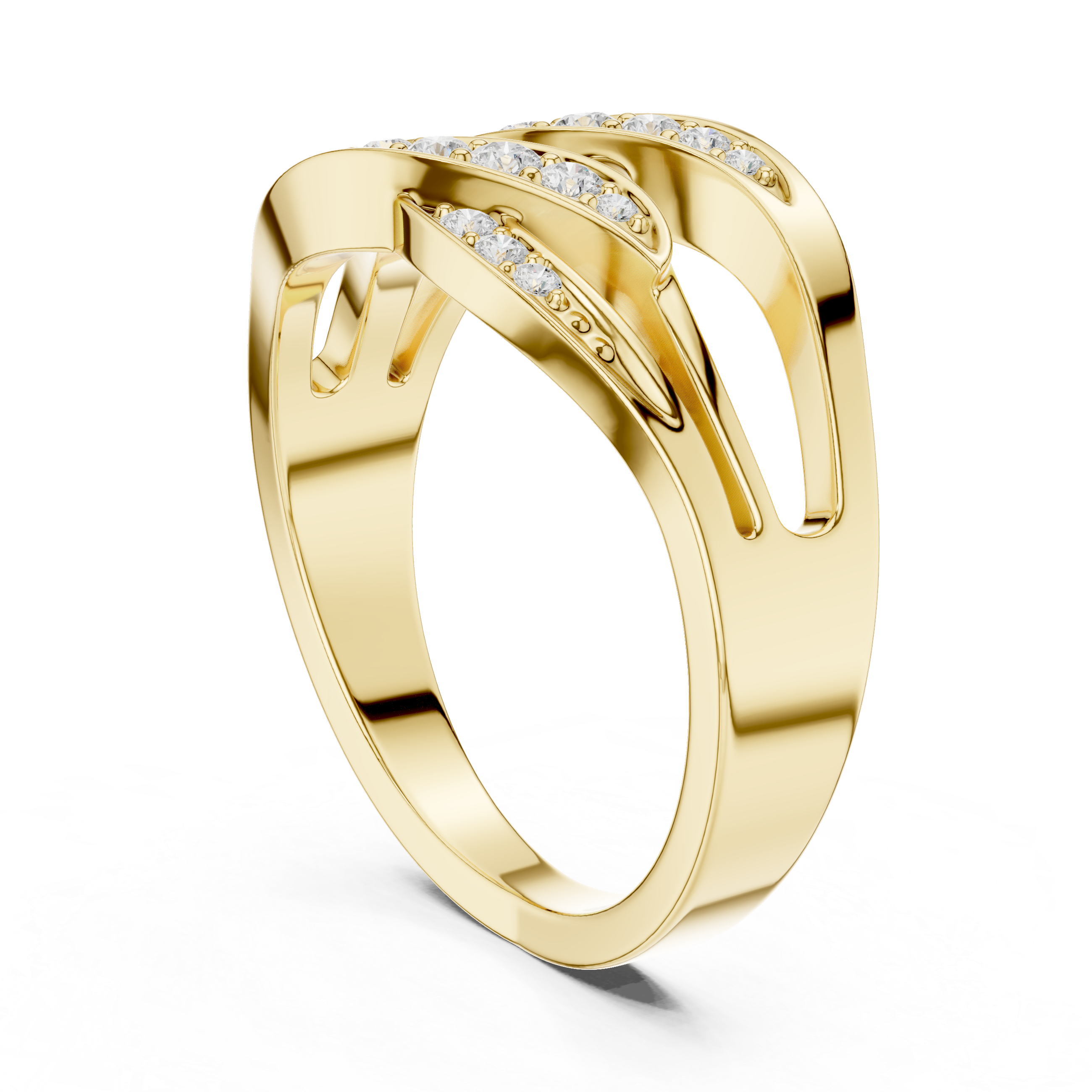 Diamond Wave Crossover Ring – Multi-Row Openwork Statement Band