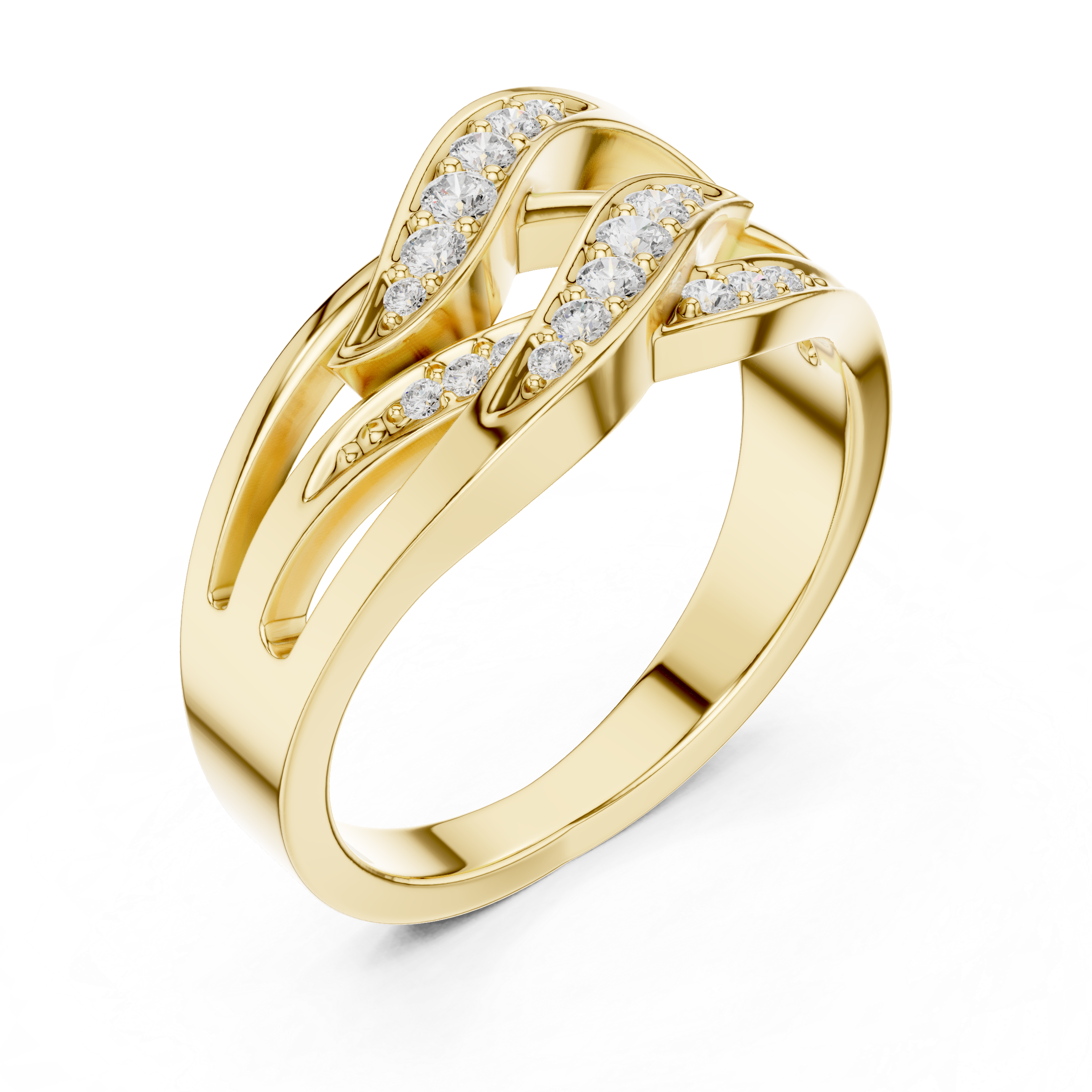 Diamond Wave Crossover Ring – Multi-Row Openwork Statement Band