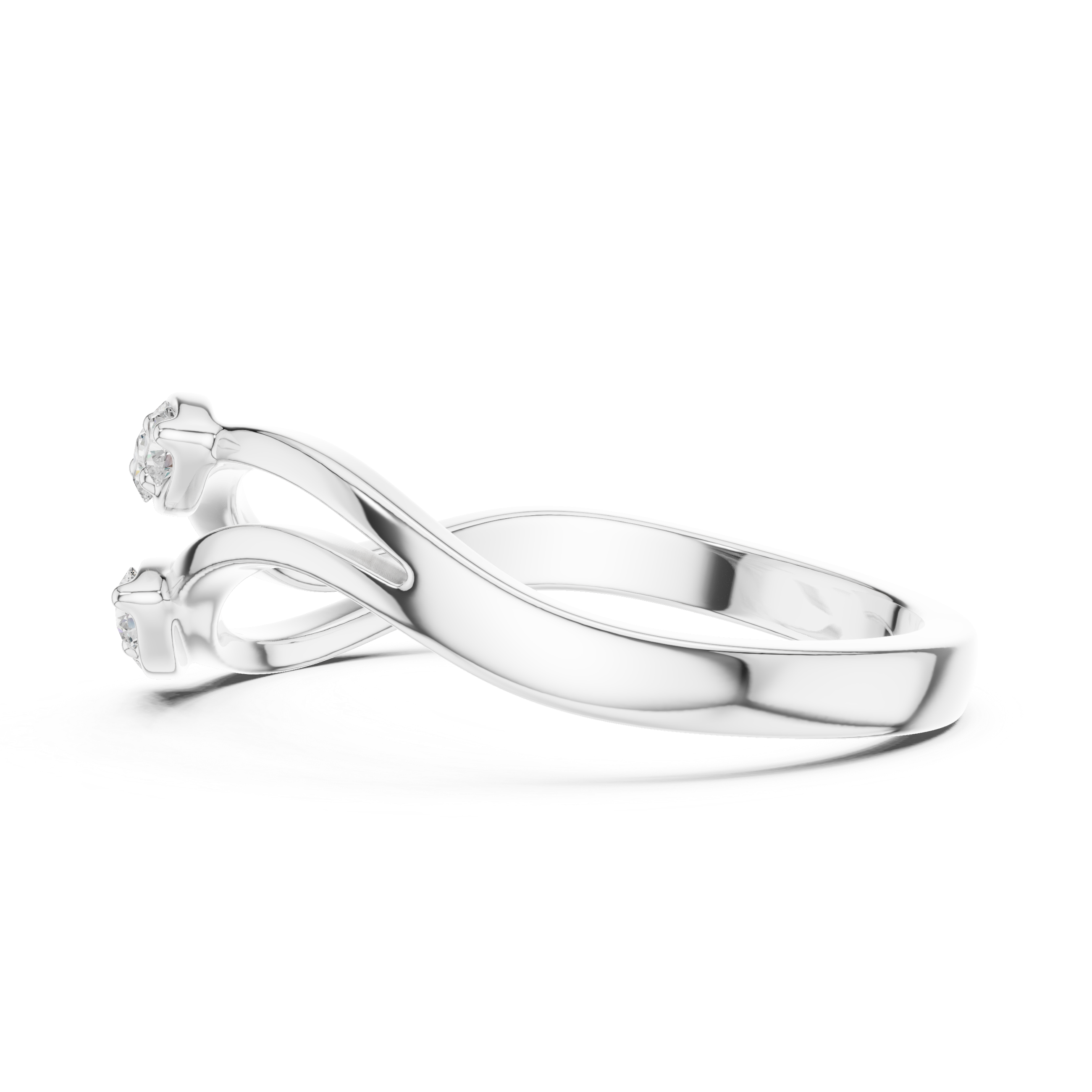 Double Wave Diamond Ring – Modern Openwork Crossover Band with Four Round Stones