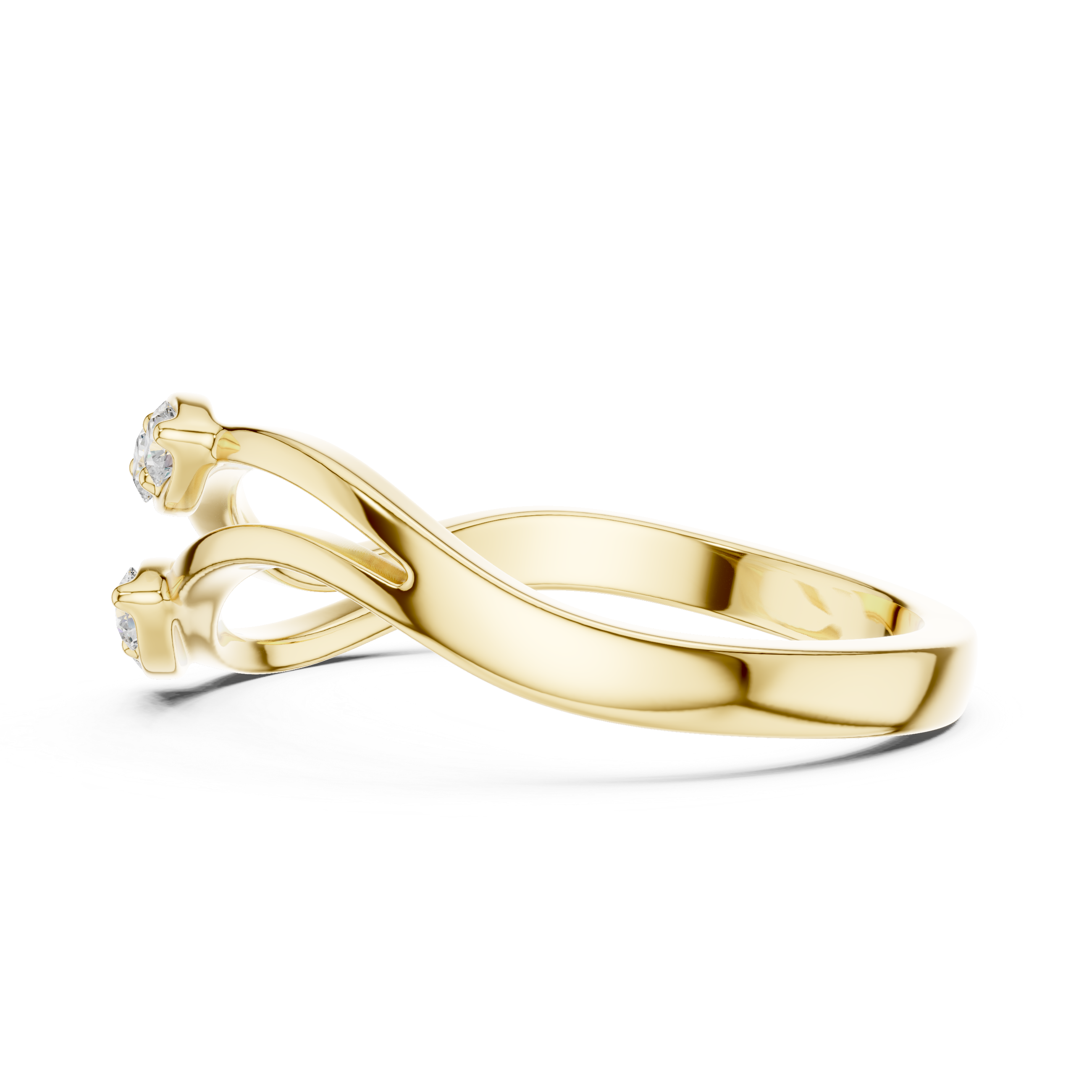 Double Wave Diamond Ring – Modern Openwork Crossover Band with Four Round Stones