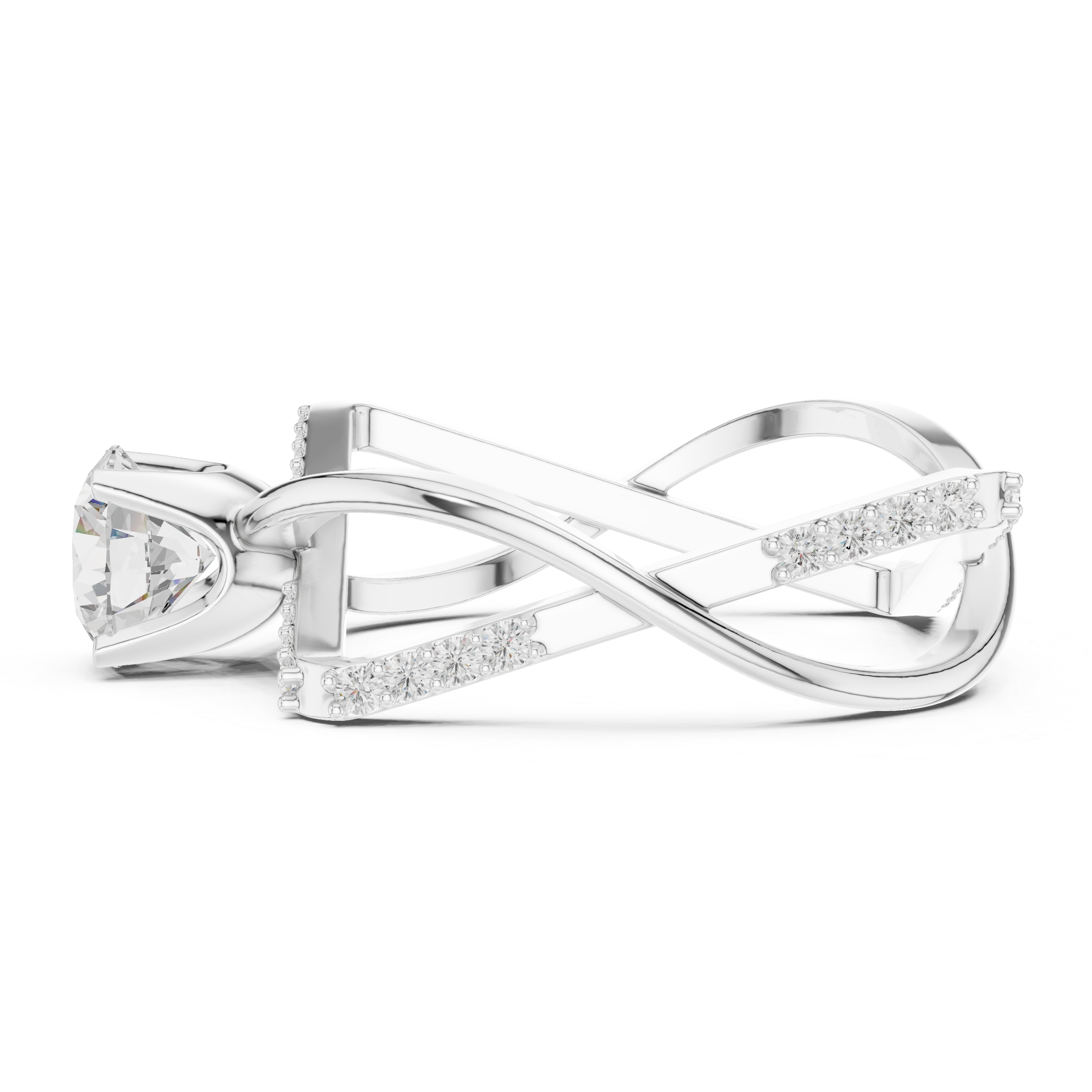 Infinity Twist Solitaire Ring – Geometric Open Frame Diamond Engagement Ring