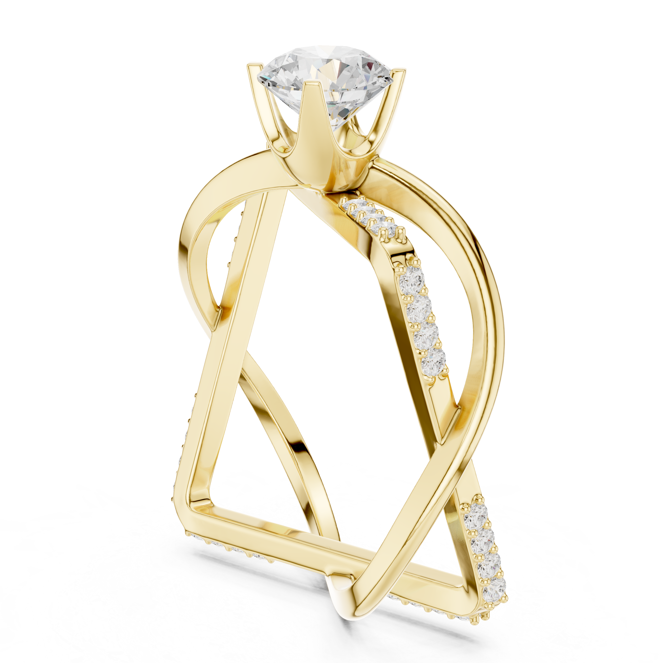 Infinity Twist Solitaire Ring – Geometric Open Frame Diamond Engagement Ring