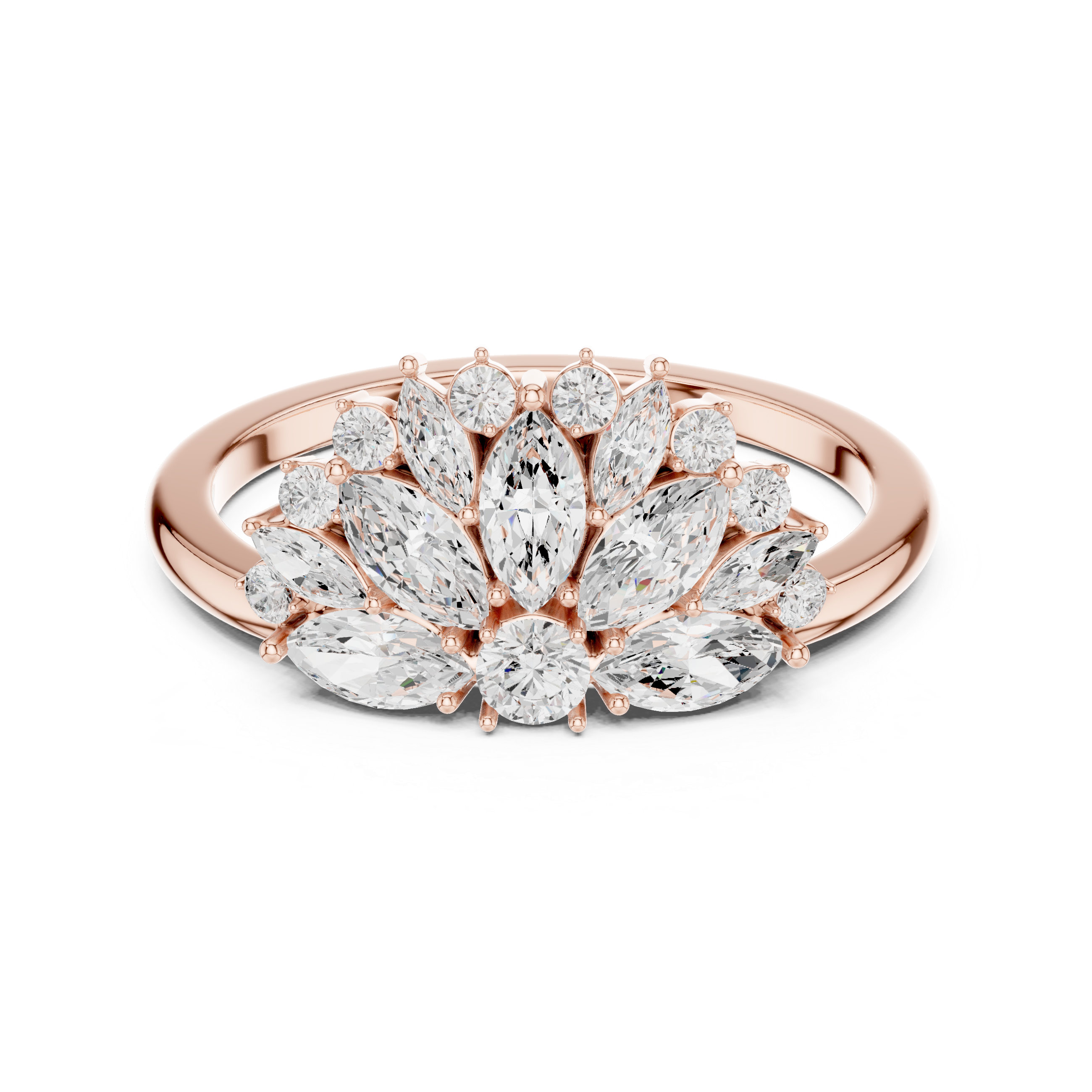 Lotus Bloom Diamond Ring – Marquise & Round Diamond Floral Statement Ring