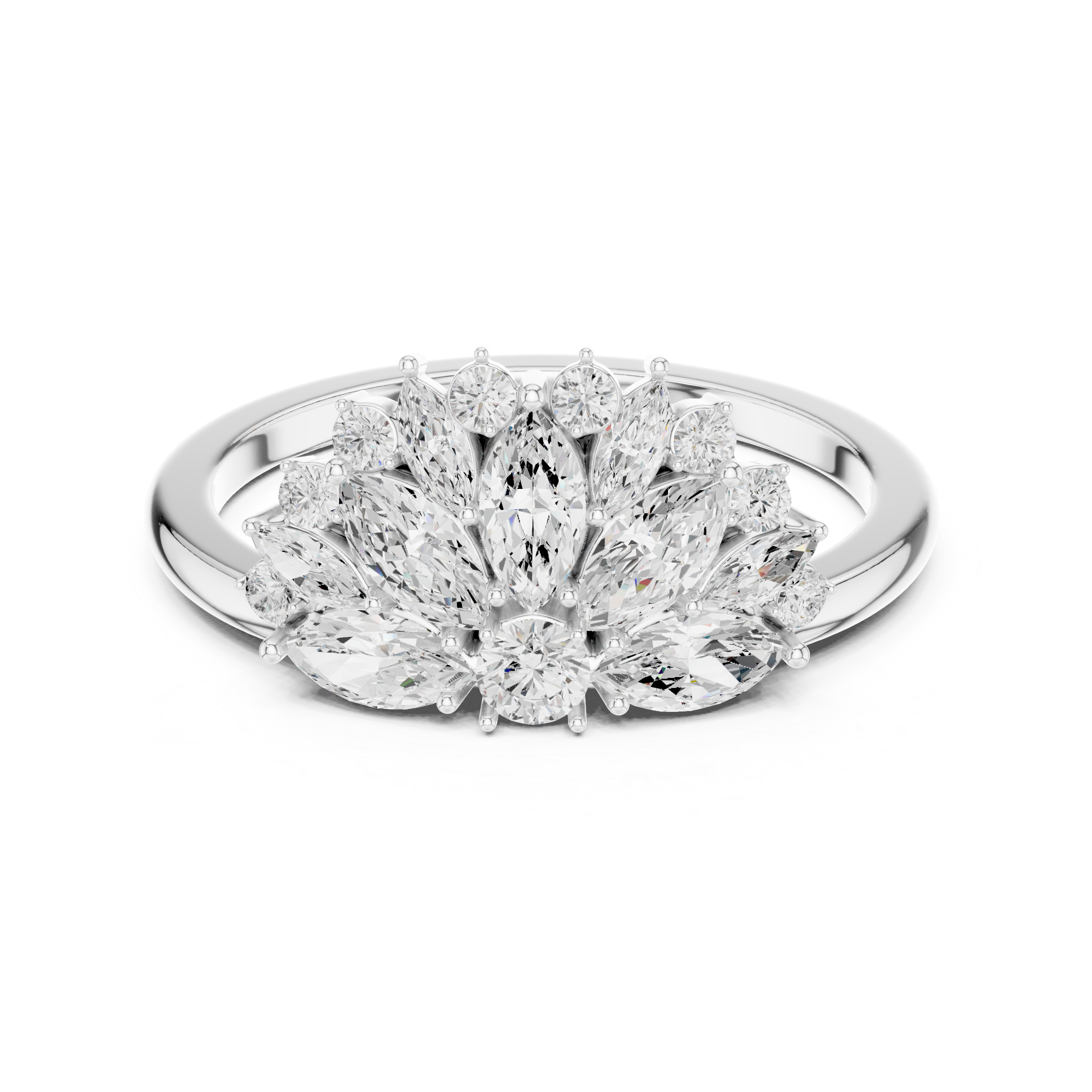 Lotus Bloom Diamond Ring – Marquise & Round Diamond Floral Statement Ring