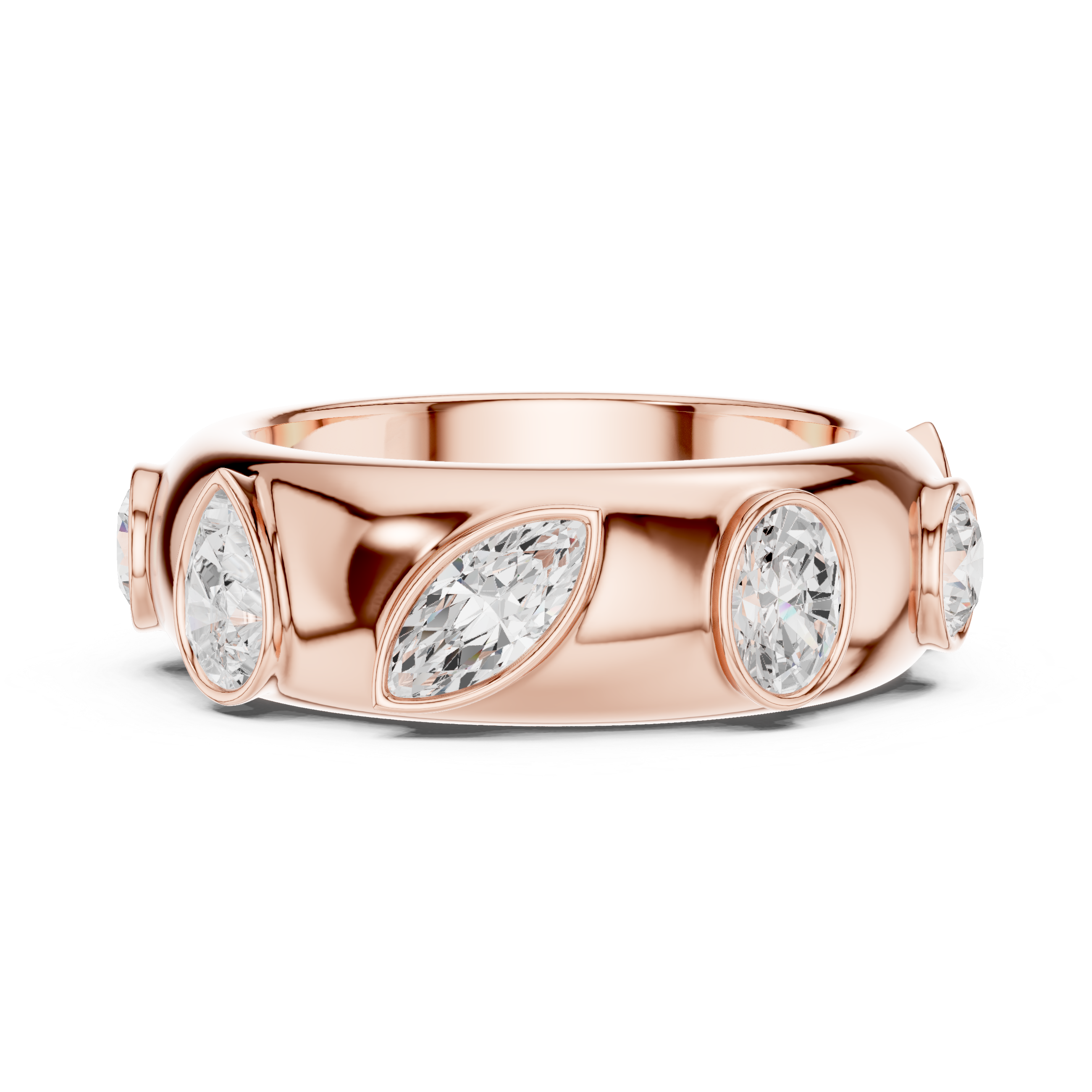 Modern Bezel Set Multi-Shape Diamond Band Ring – Contemporary Statement Ring