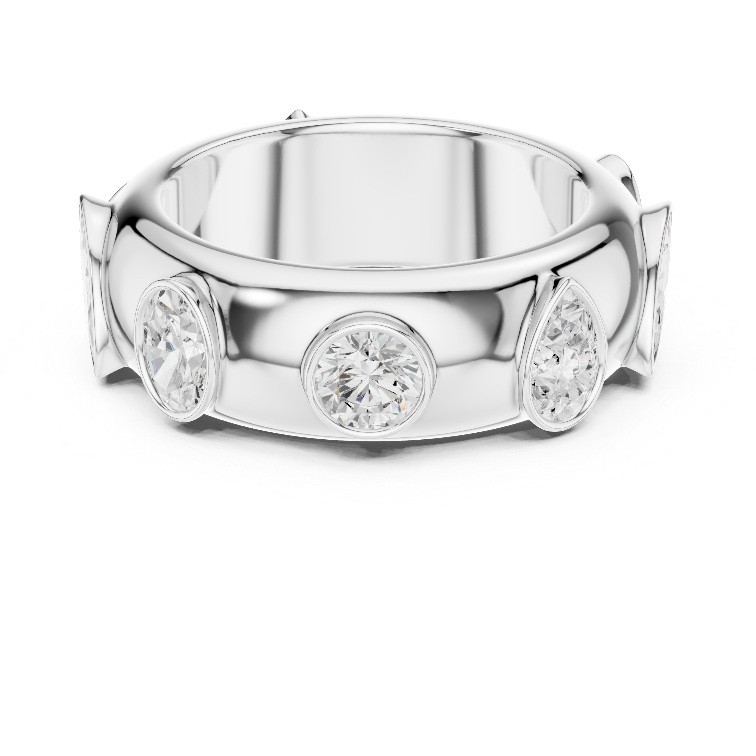 Modern Bezel Set Multi-Shape Diamond Band Ring – Contemporary Statement Ring