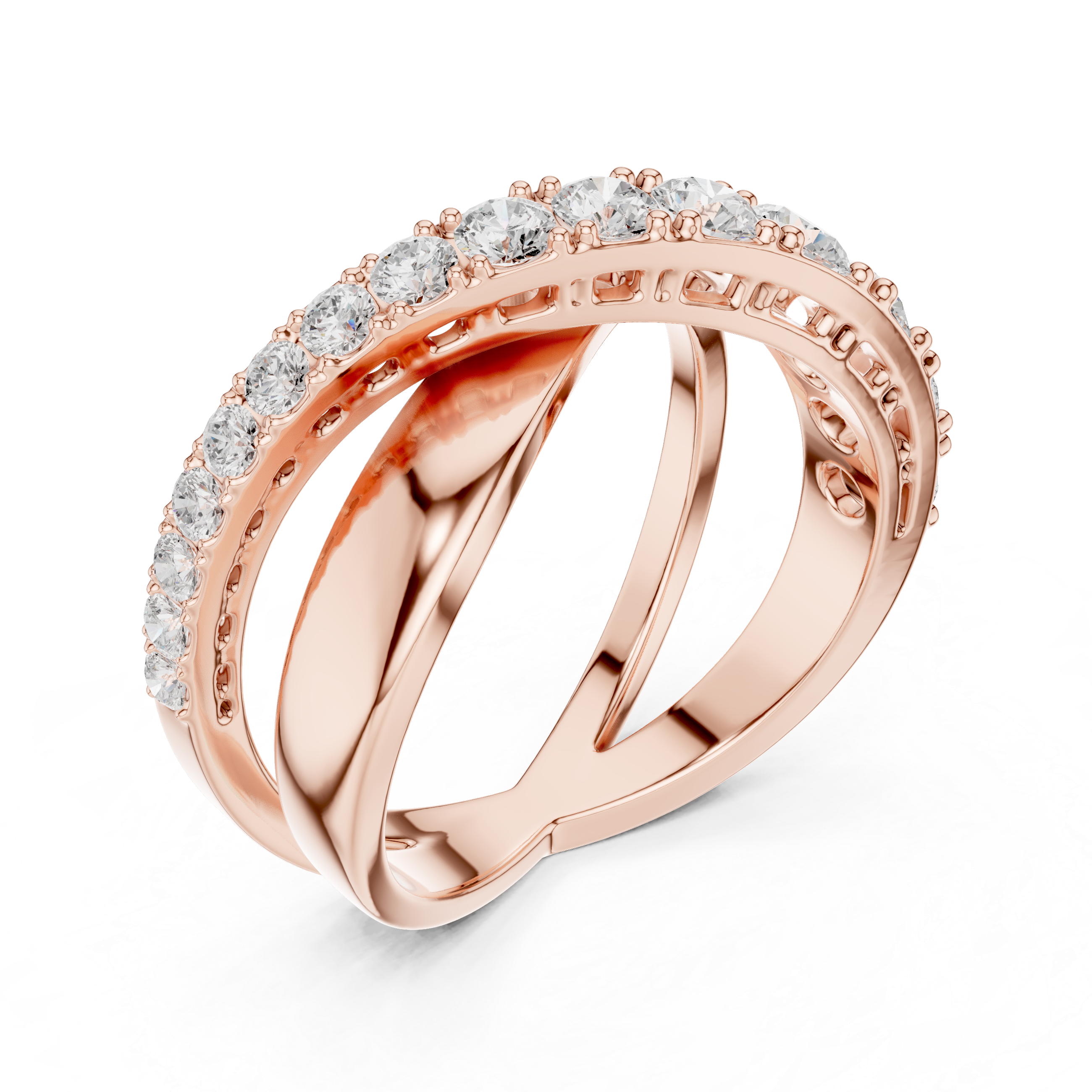 Criss-Cross Diamond Ring – Graduated Round Diamond Crossover Statement Ring