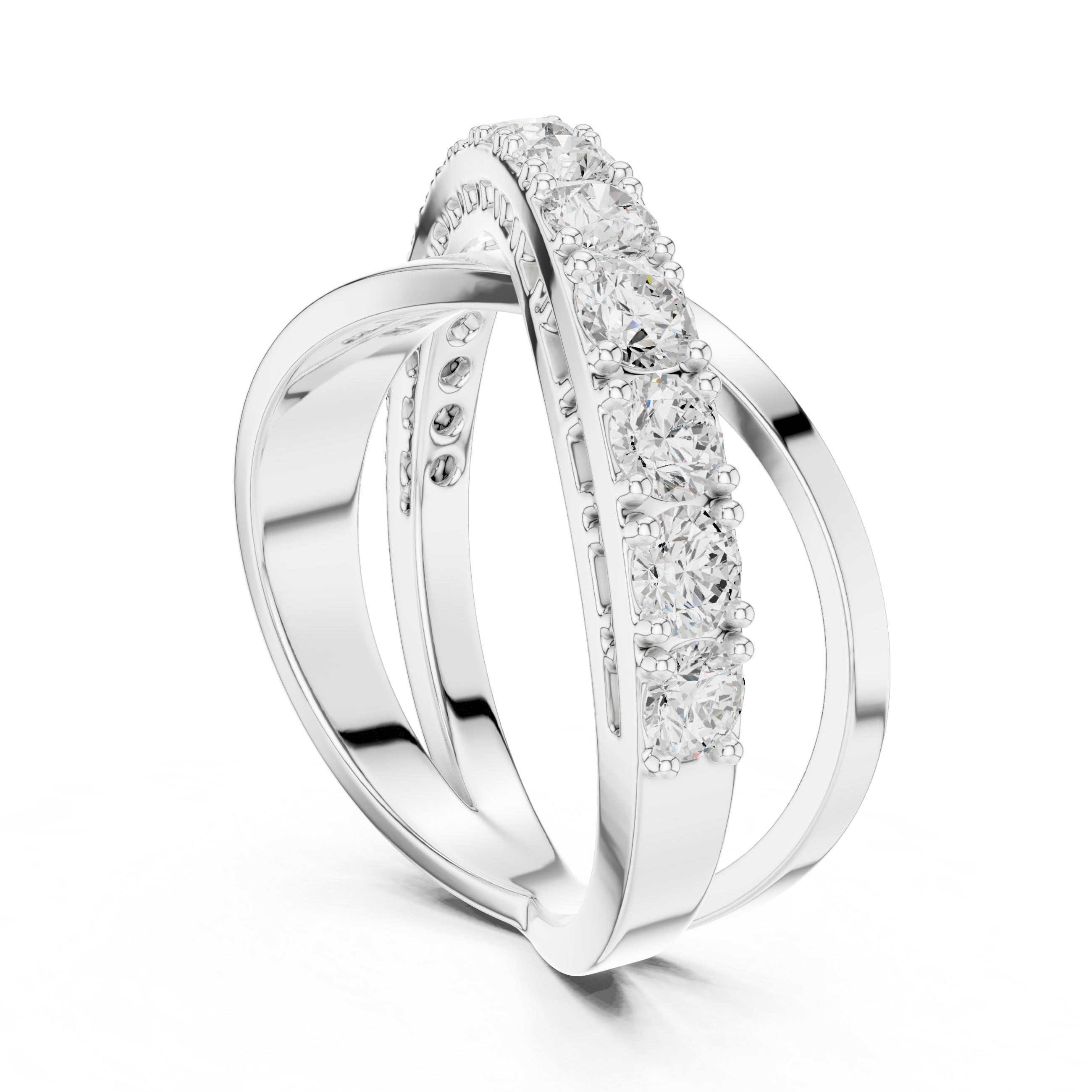Criss-Cross Diamond Ring – Graduated Round Diamond Crossover Statement Ring