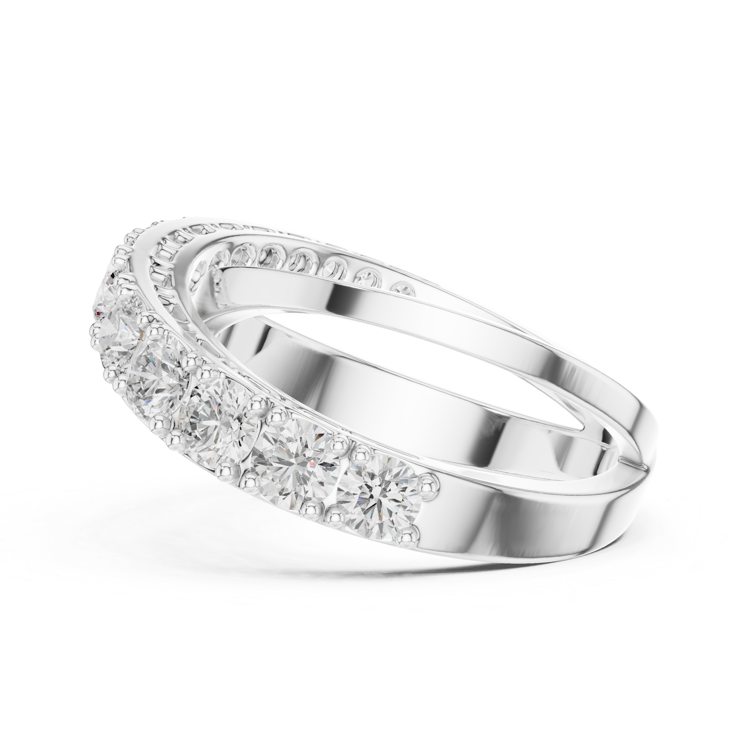 Criss-Cross Diamond Ring – Graduated Round Diamond Crossover Statement Ring