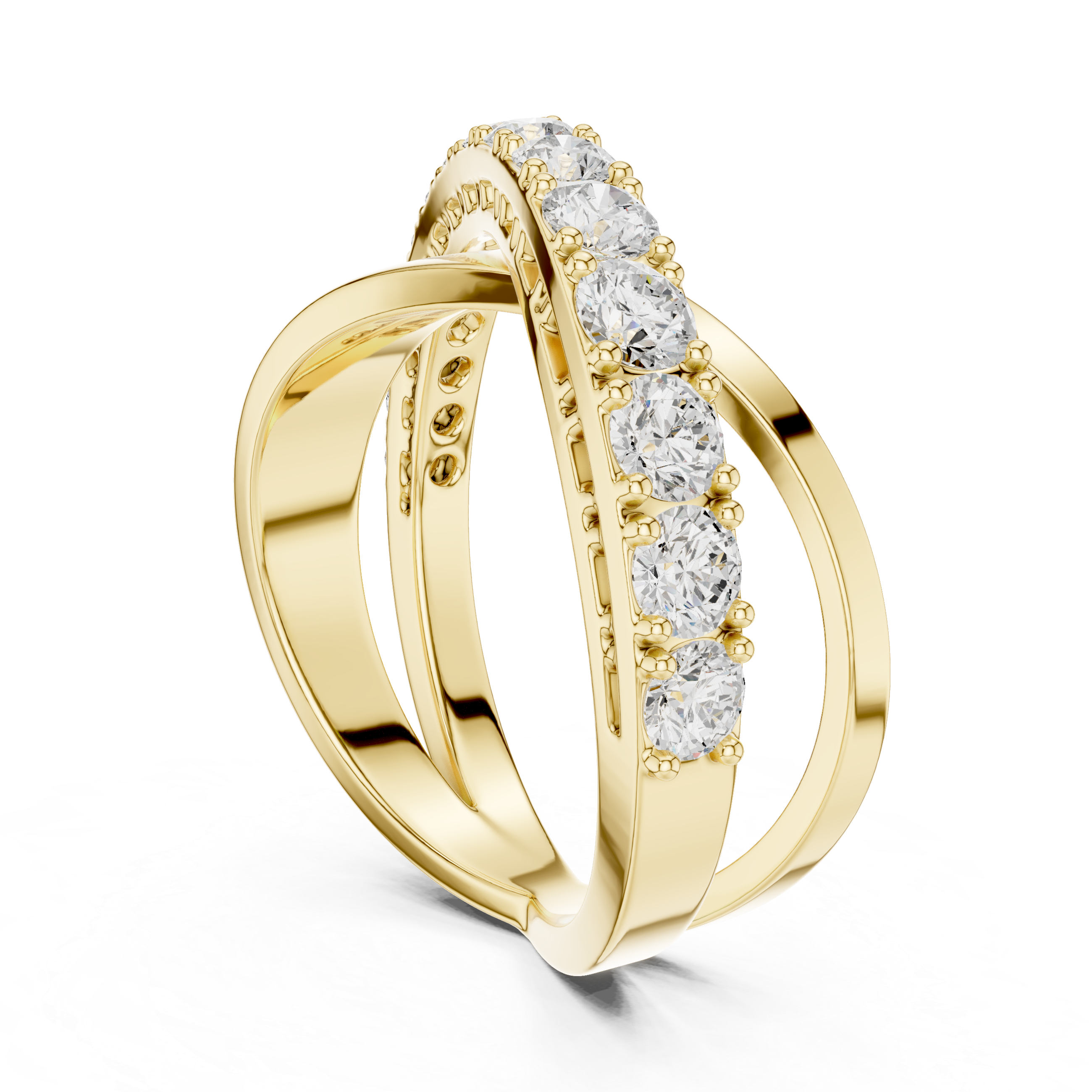 Criss-Cross Diamond Ring – Graduated Round Diamond Crossover Statement Ring