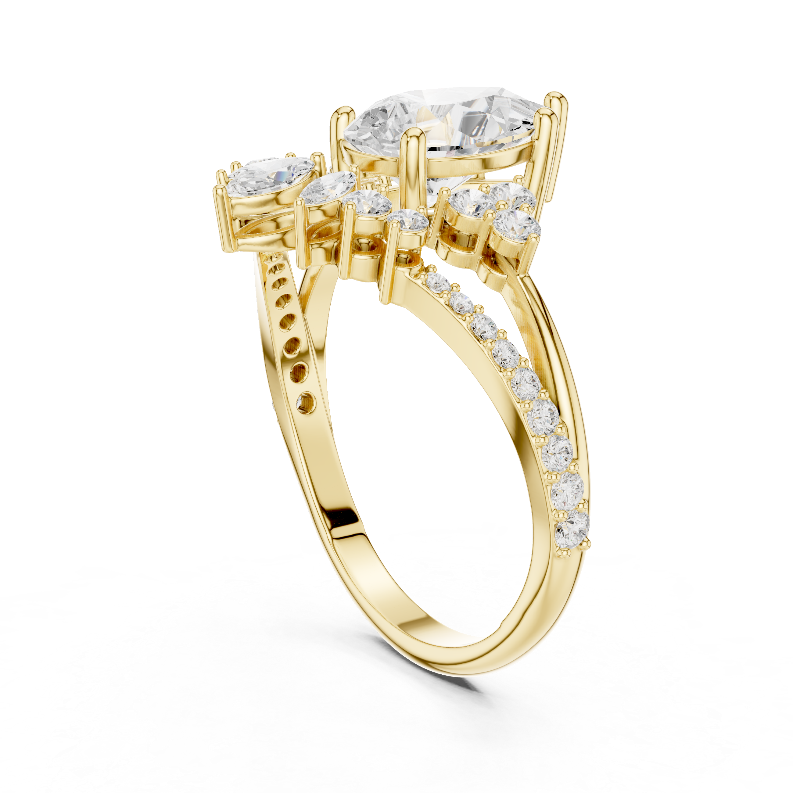 Pear Shaped Diamond Bridal Ring Set with Chevron Wedding Band – Vintage Inspired Engagement Ring Set