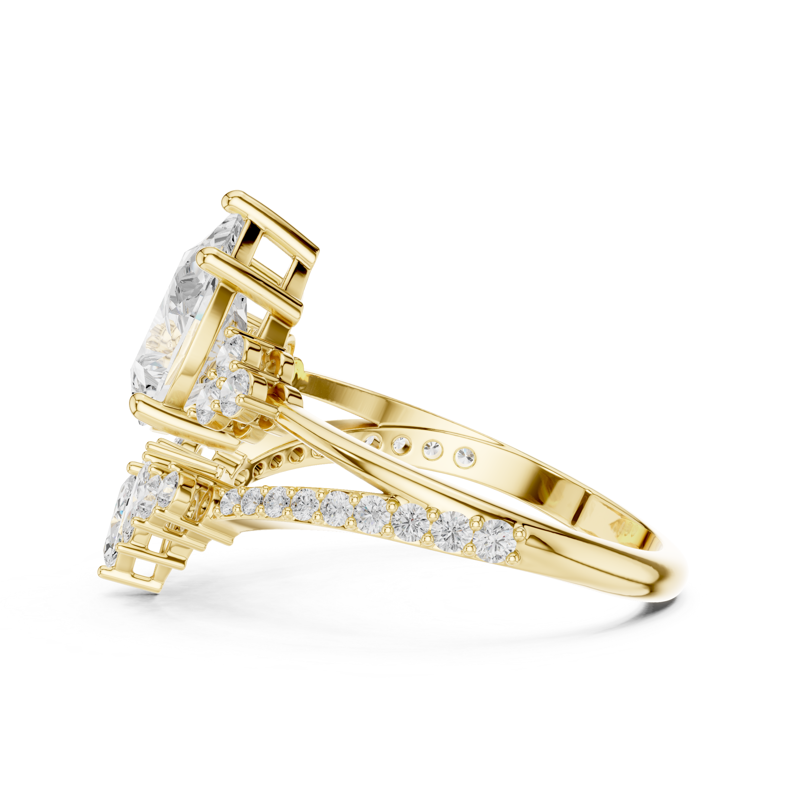 Pear Shaped Diamond Bridal Ring Set with Chevron Wedding Band – Vintage Inspired Engagement Ring Set