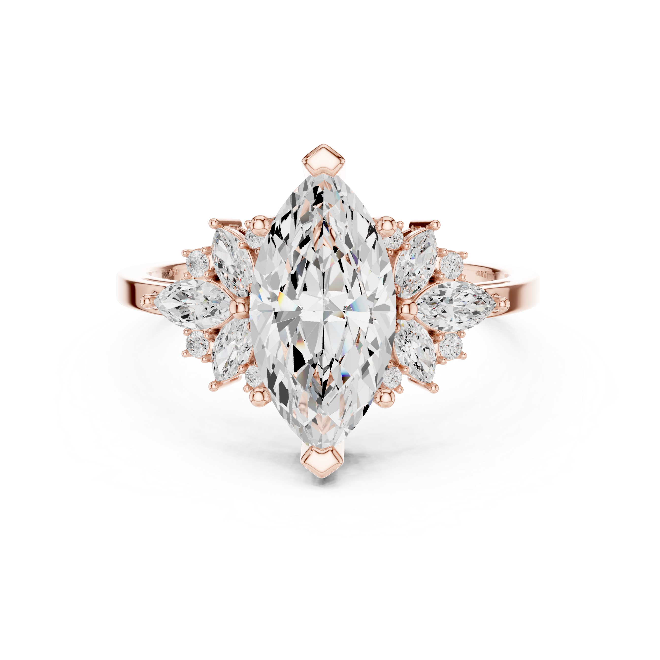 Marquise Diamond Halo Engagement Ring – Floral Cluster Statement Ring with Marquise Center Stone