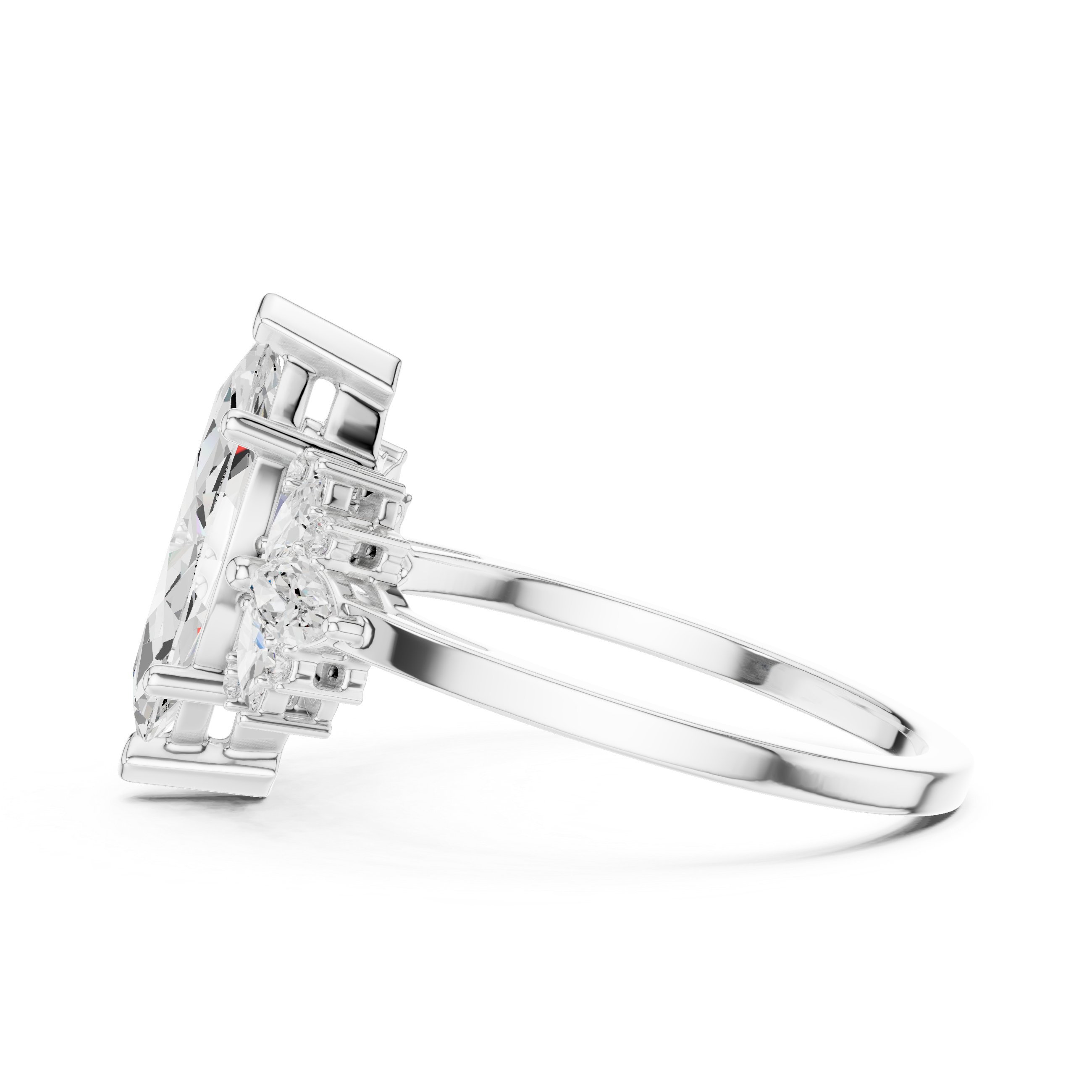 Marquise Diamond Halo Engagement Ring – Floral Cluster Statement Ring with Marquise Center Stone