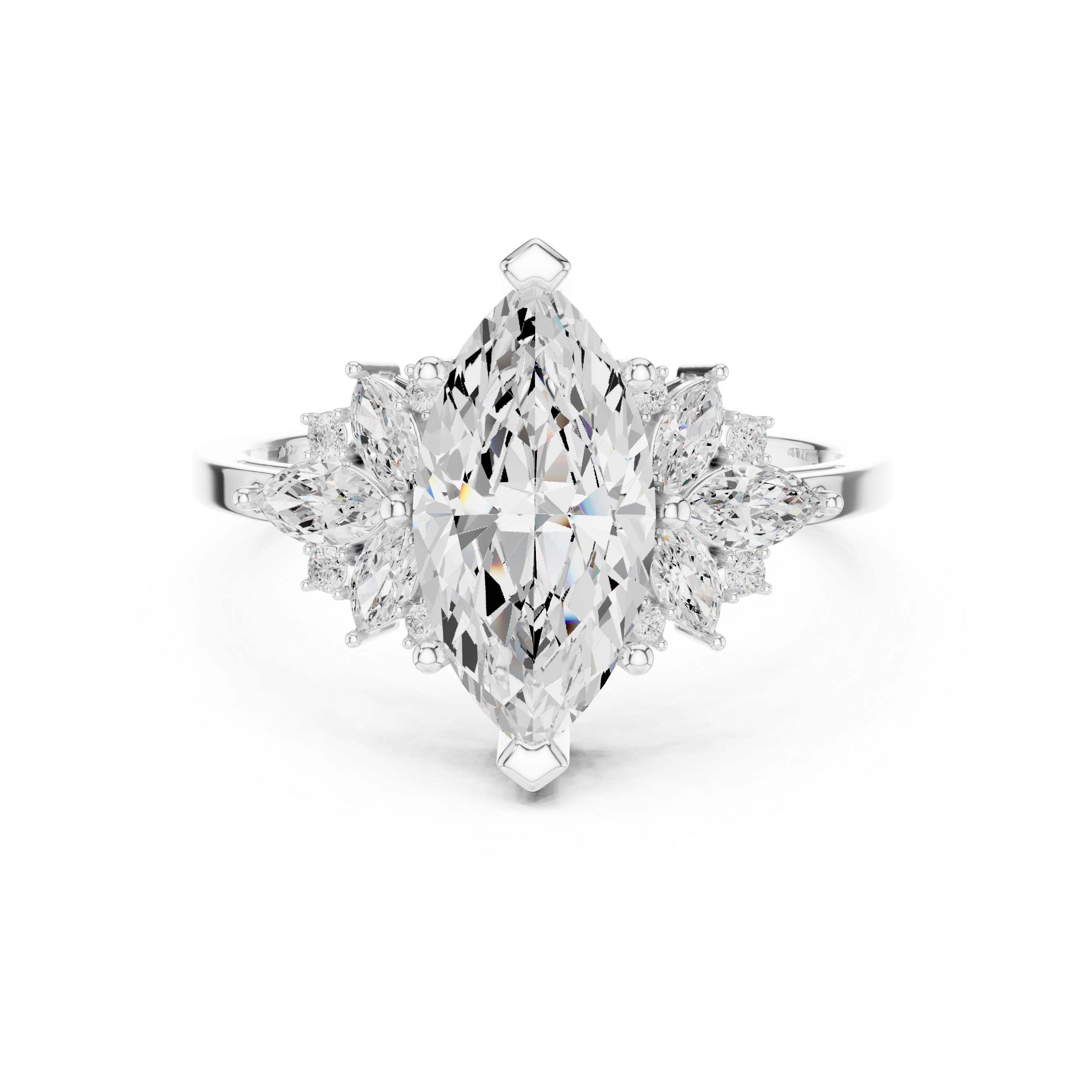Marquise Diamond Halo Engagement Ring – Floral Cluster Statement Ring with Marquise Center Stone