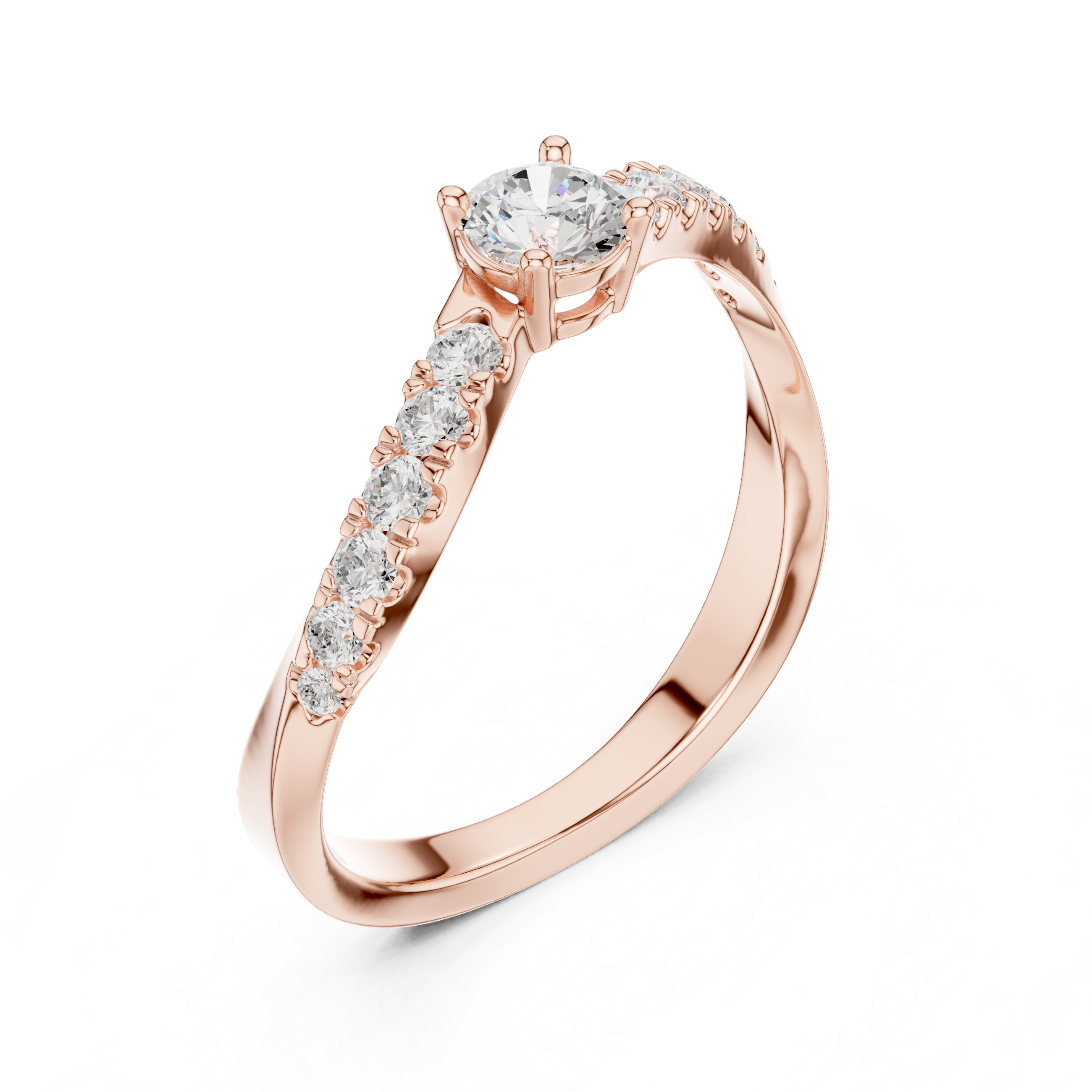 Twisted Diamond Solitaire Engagement Ring – Modern Bypass Promise Ring with Pavé Accents