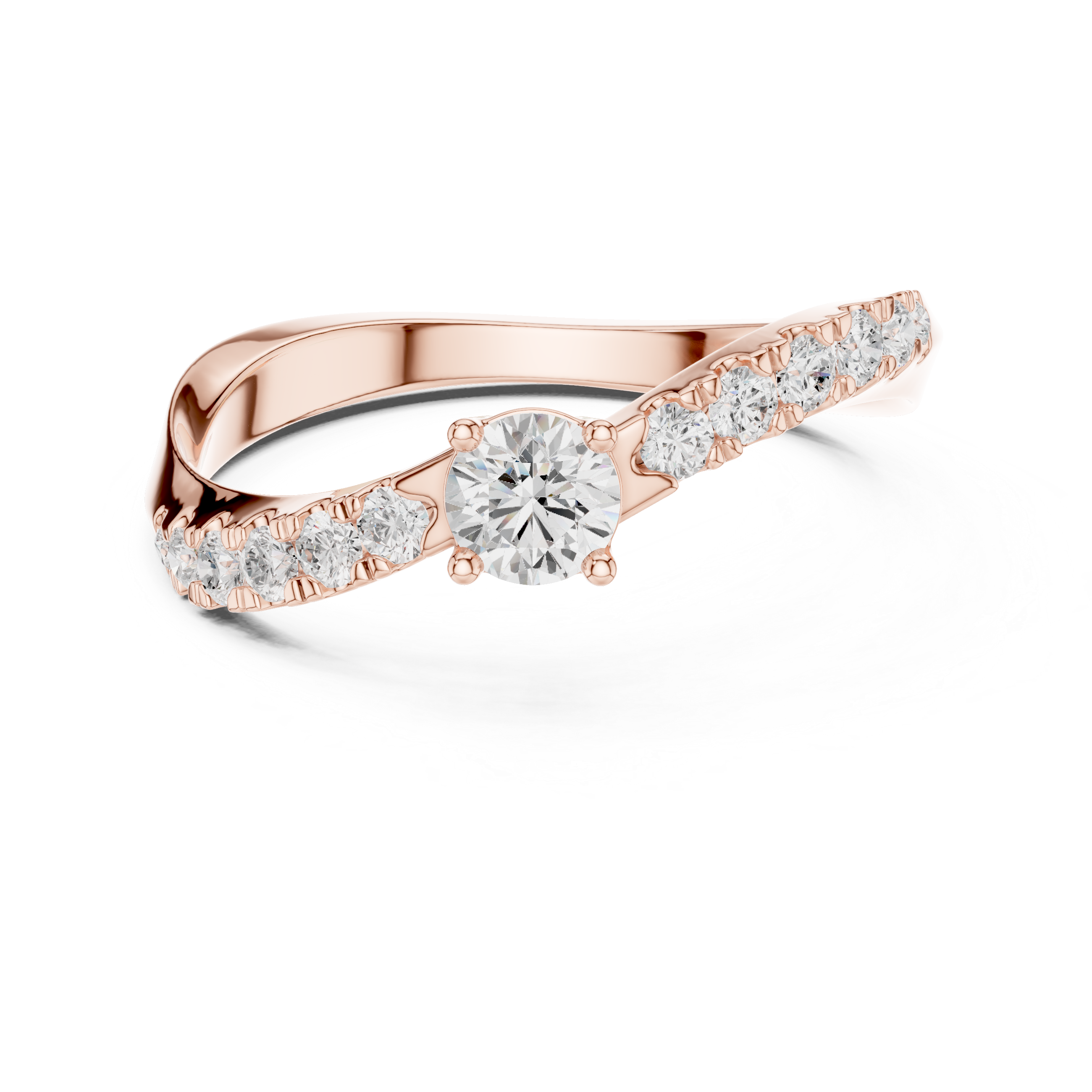Twisted Diamond Solitaire Engagement Ring – Modern Bypass Promise Ring with Pavé Accents