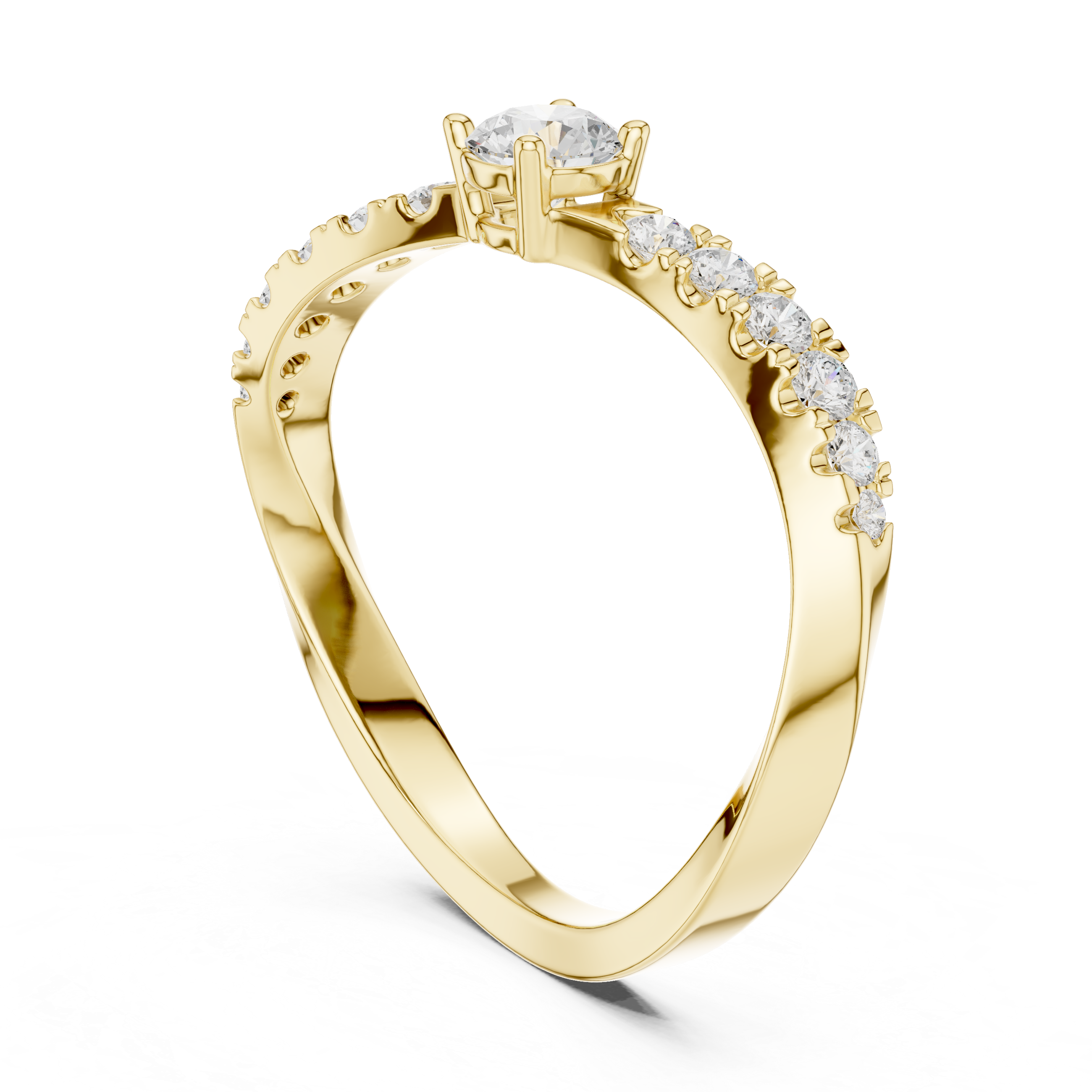 Twisted Diamond Solitaire Engagement Ring – Modern Bypass Promise Ring with Pavé Accents