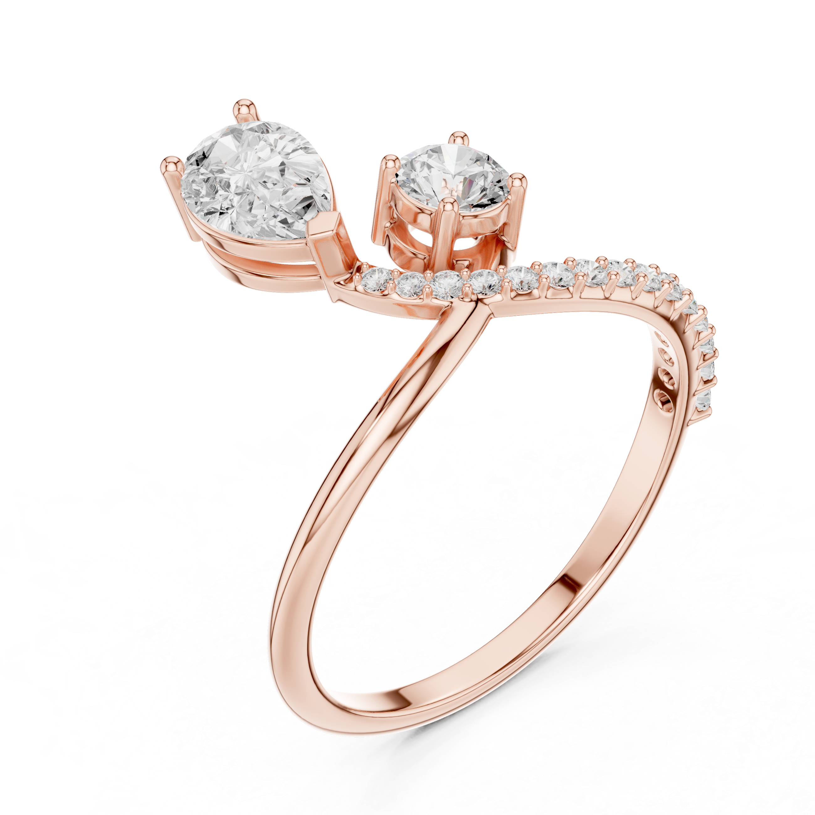 Pear Cut Bypass Diamond Ring – Asymmetrical Open Design Engagement Ring