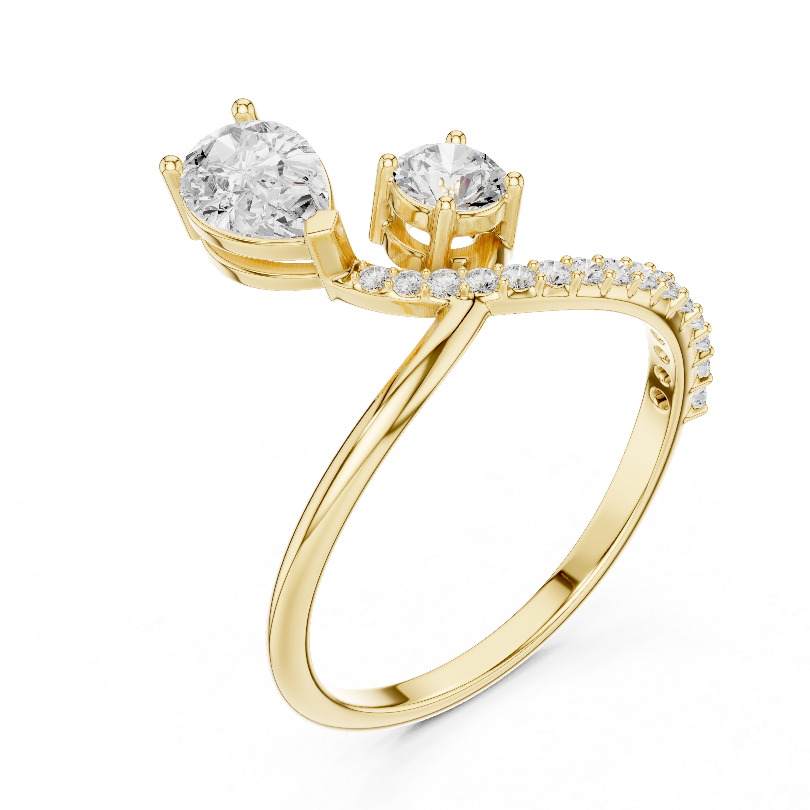 Pear Cut Bypass Diamond Ring – Asymmetrical Open Design Engagement Ring