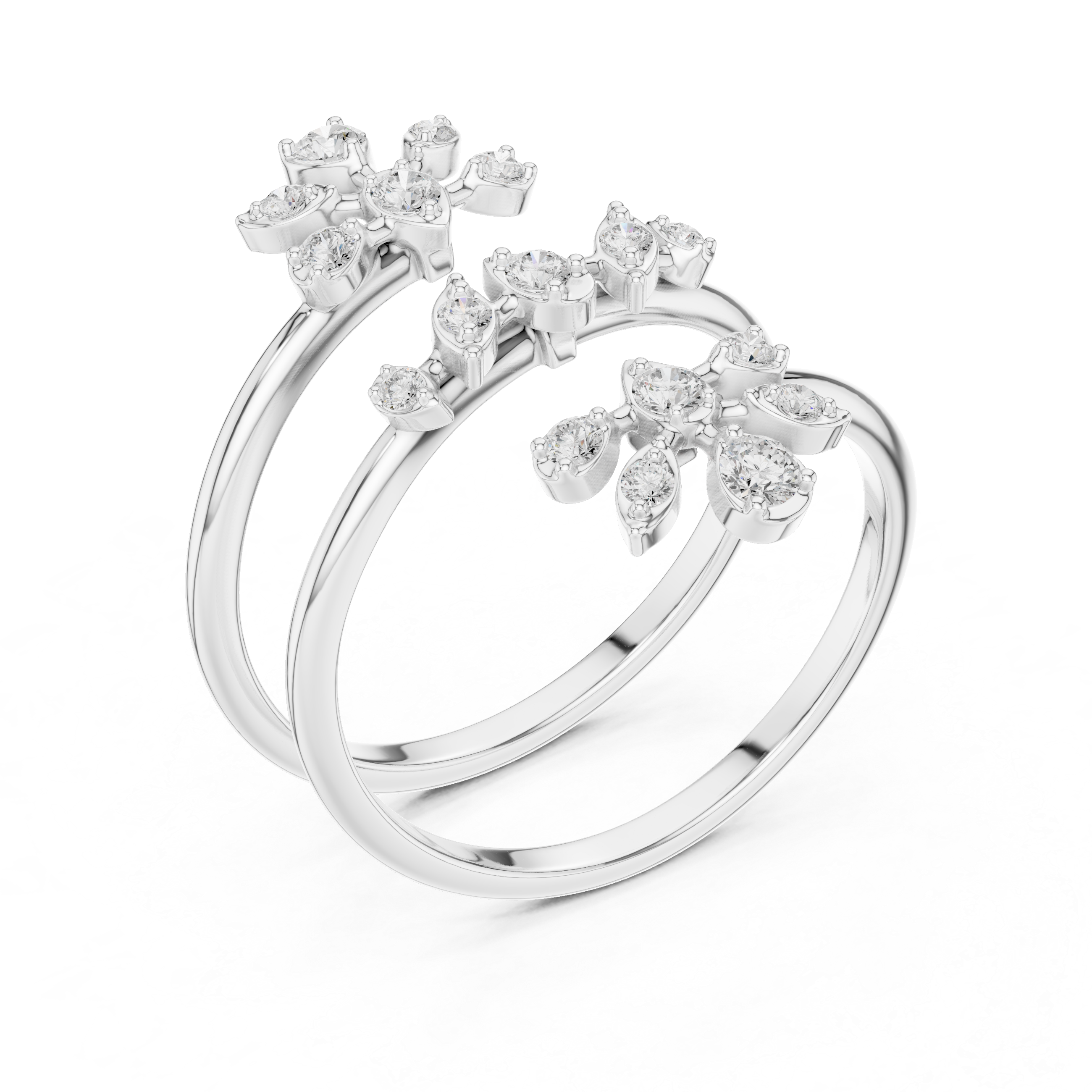 Triple Wrap Floral Diamond Ring – Multi-Layer Spiral Statement Ring