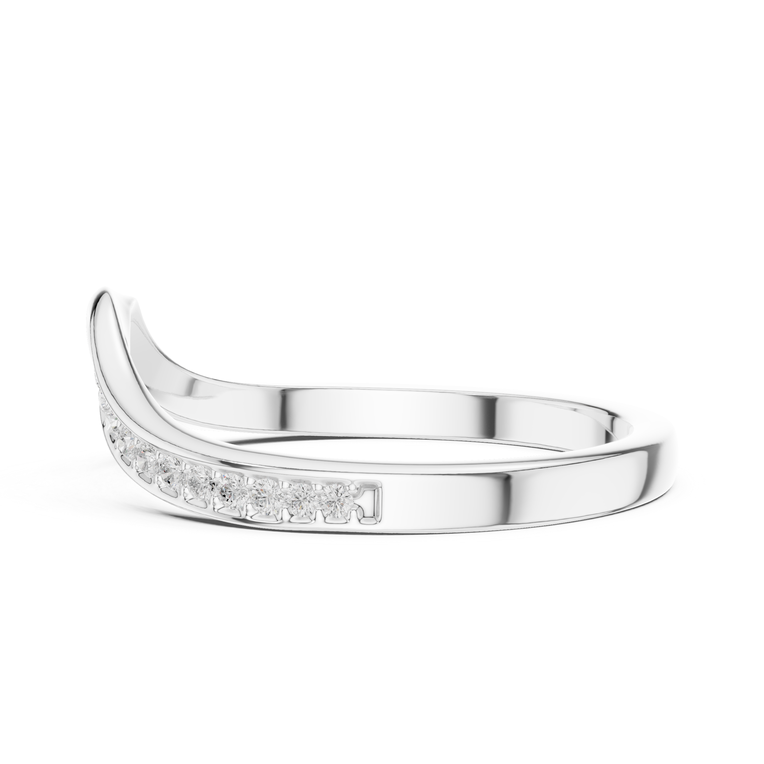 Curved Diamond Wave Wedding Band – Minimalist Pavé Stackable Ring