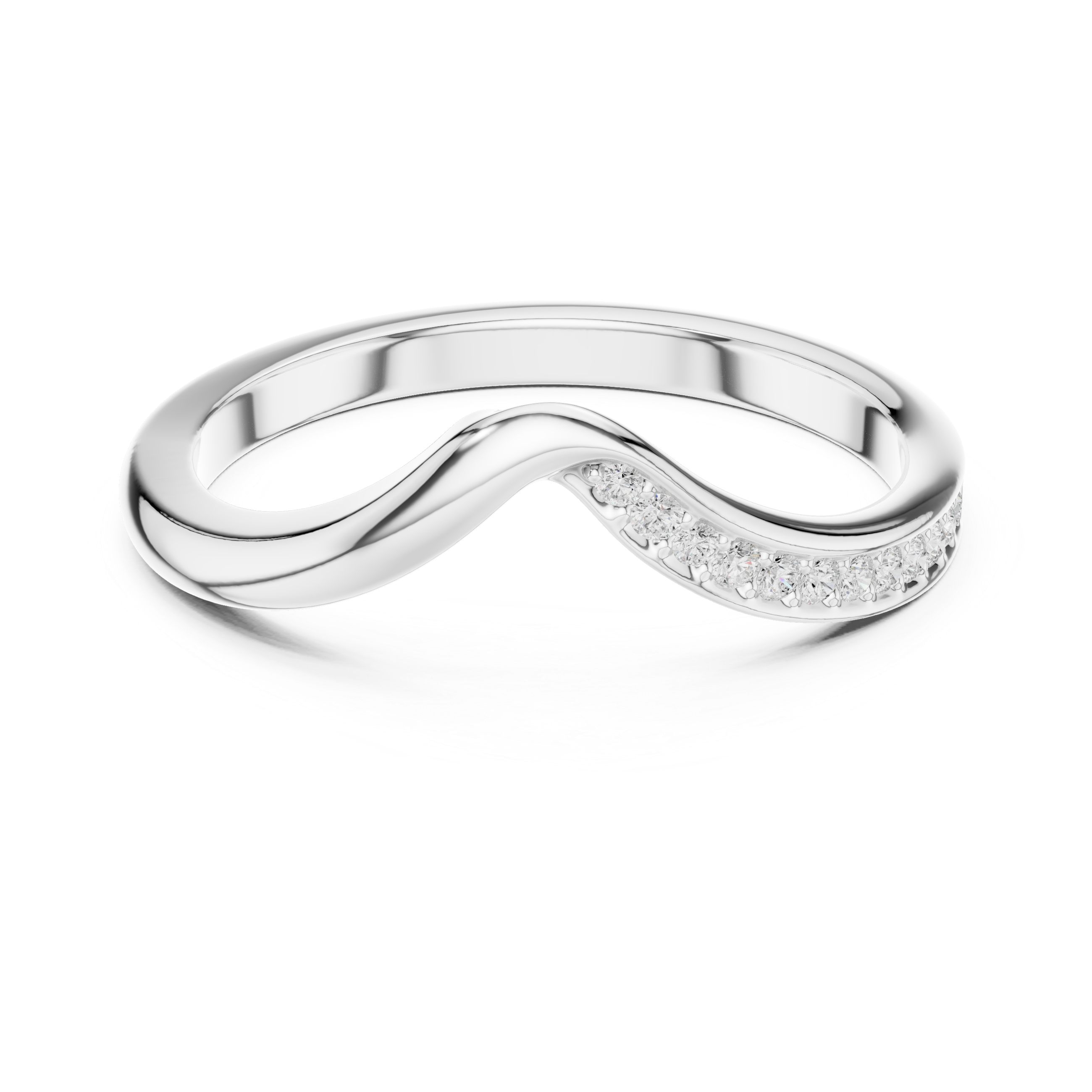 Curved Diamond Wave Wedding Band – Minimalist Pavé Stackable Ring