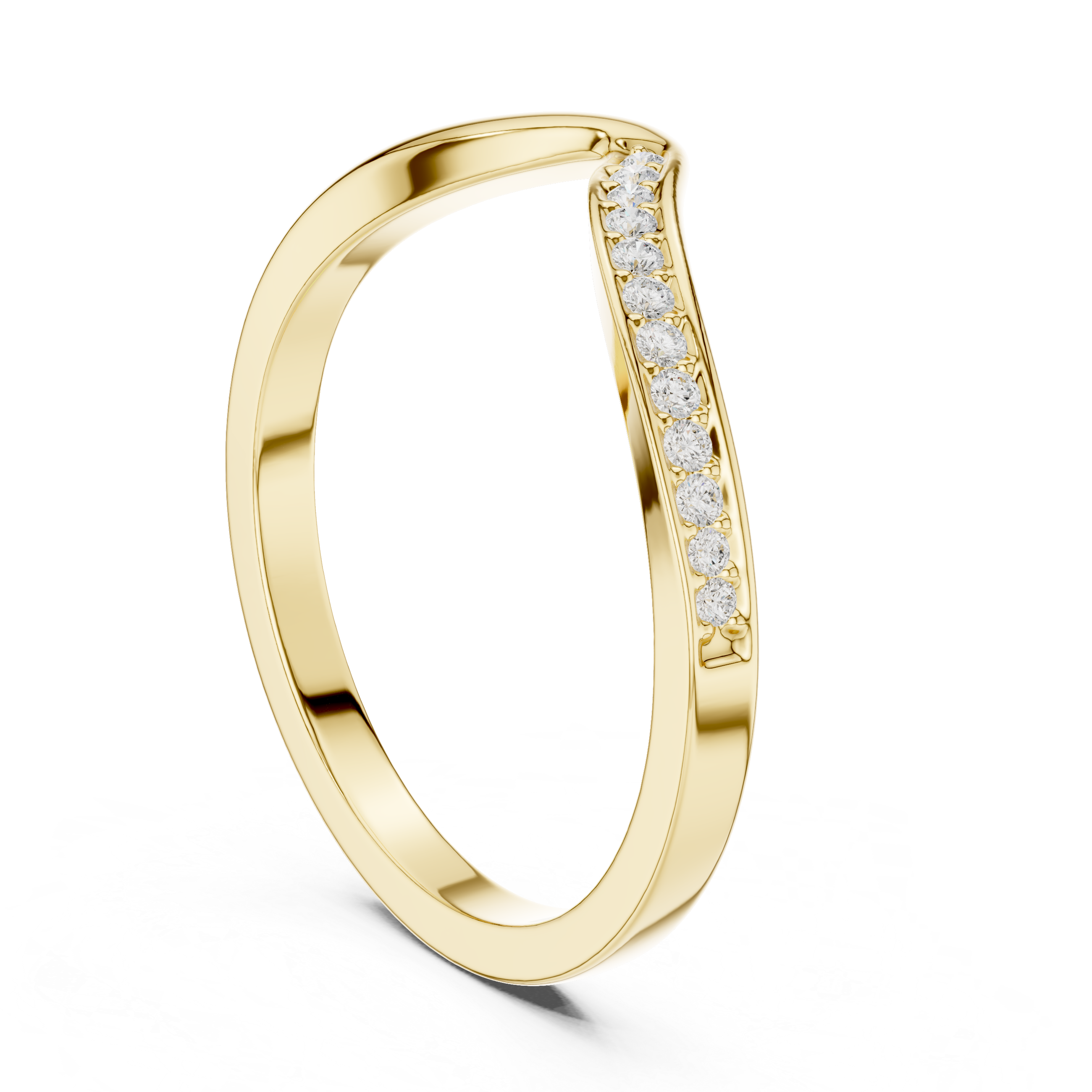 Curved Diamond Wave Wedding Band – Minimalist Pavé Stackable Ring