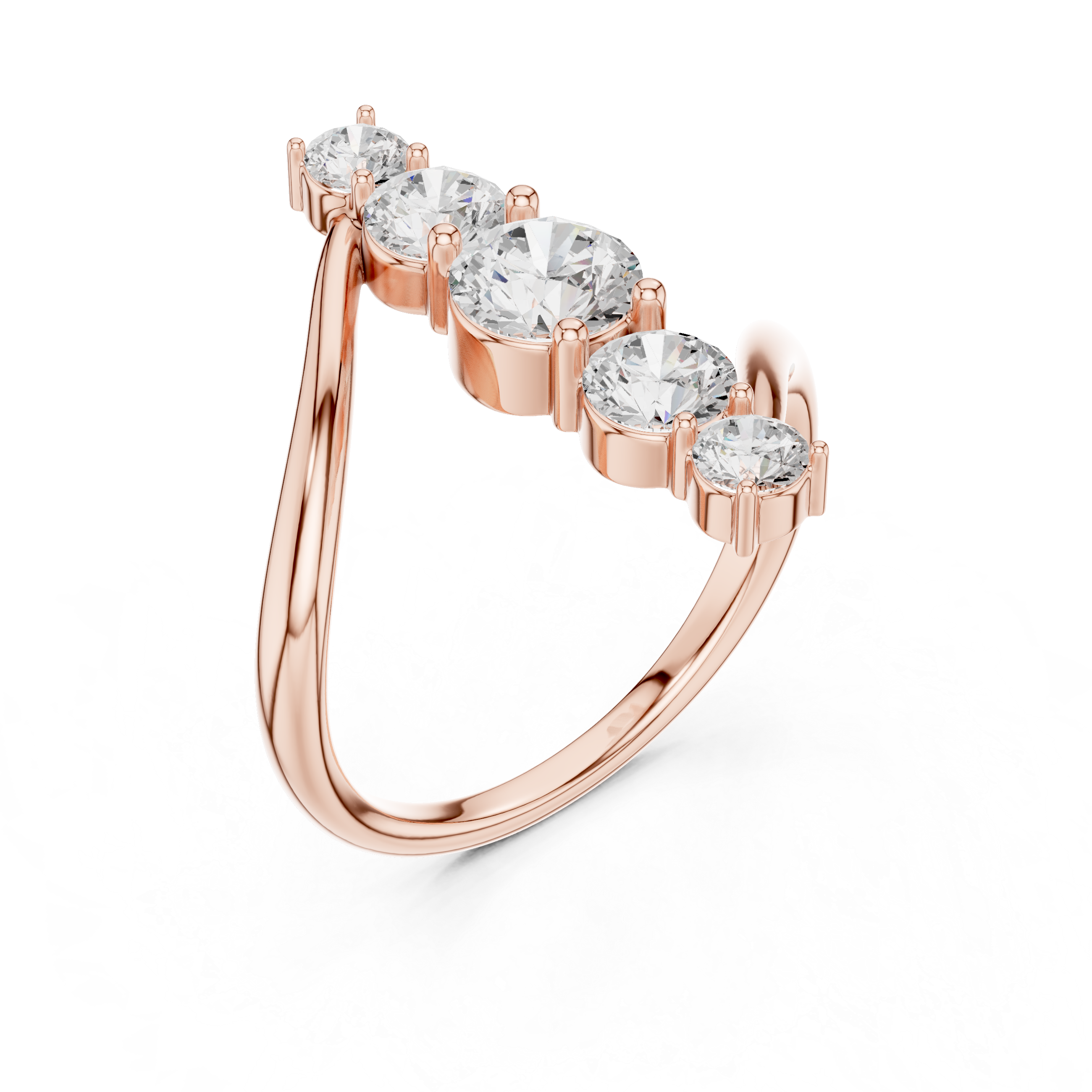 Five Stone Diamond Bar Ring – Modern Open Band Statement Ring
