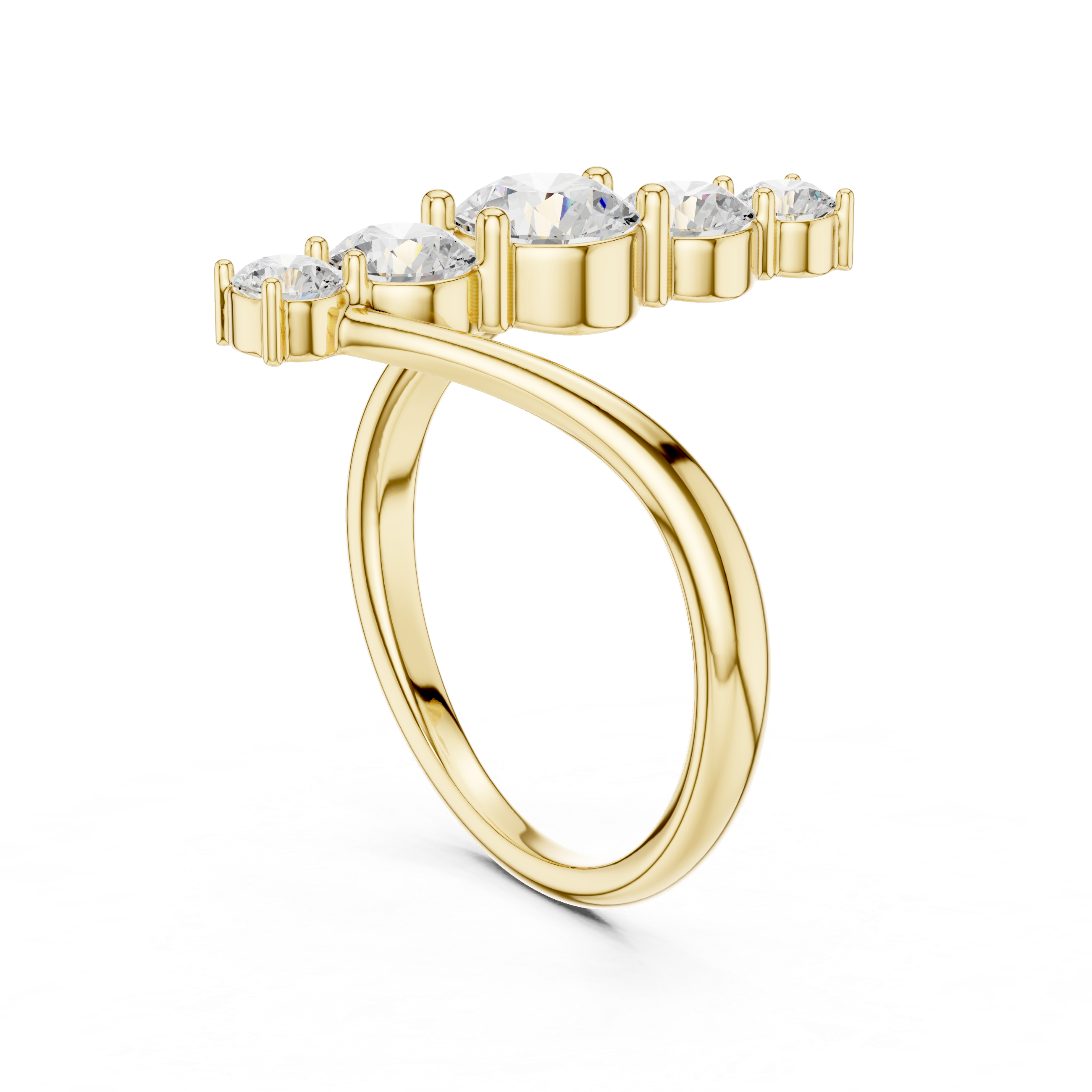 Five Stone Diamond Bar Ring – Modern Open Band Statement Ring