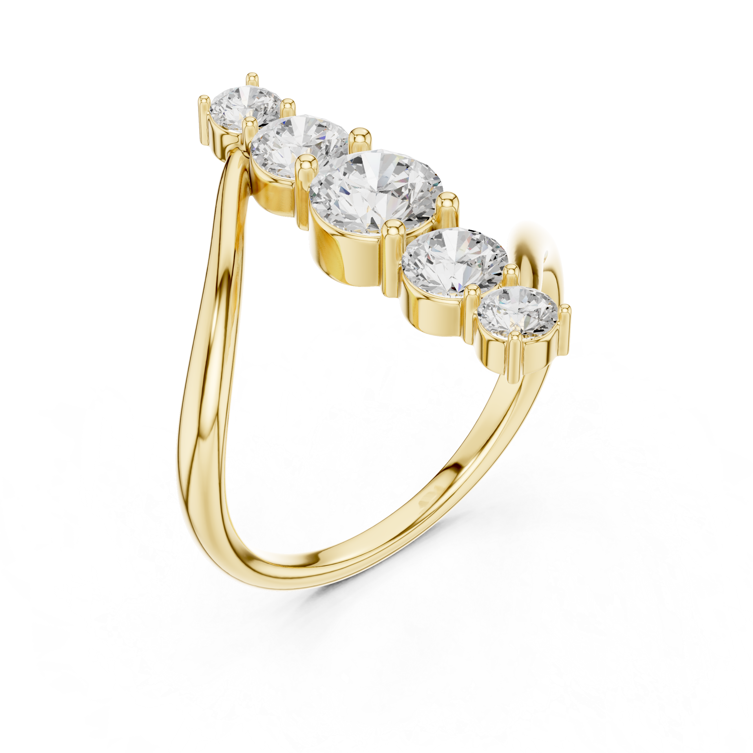 Five Stone Diamond Bar Ring – Modern Open Band Statement Ring