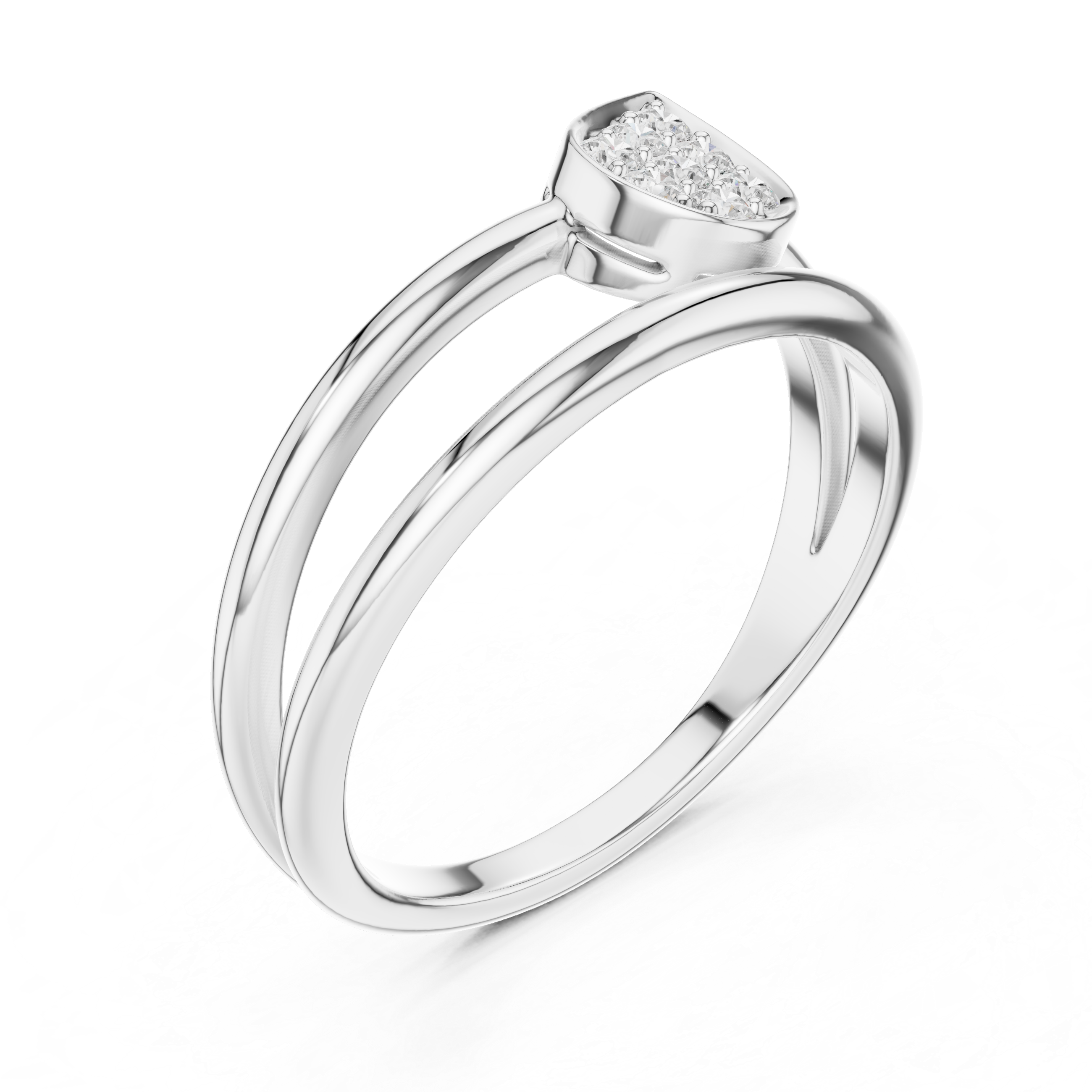 Pear-Shaped Pavé Diamond Ring – Modern Double Band Open Ring