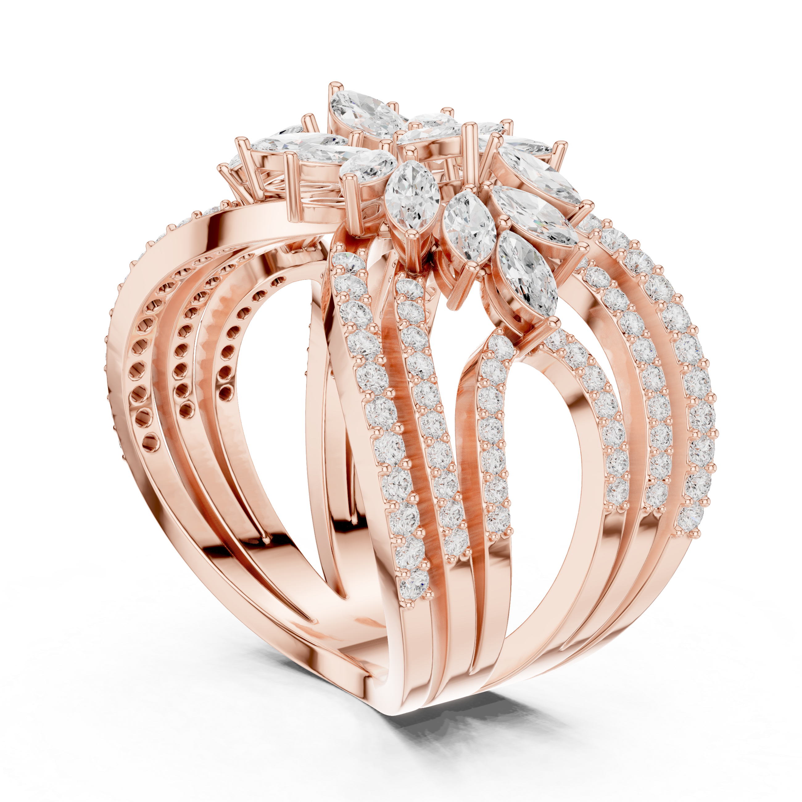 Luxury Marquise Diamond Butterfly Ring – Multi-Row Statement Cocktail Ring