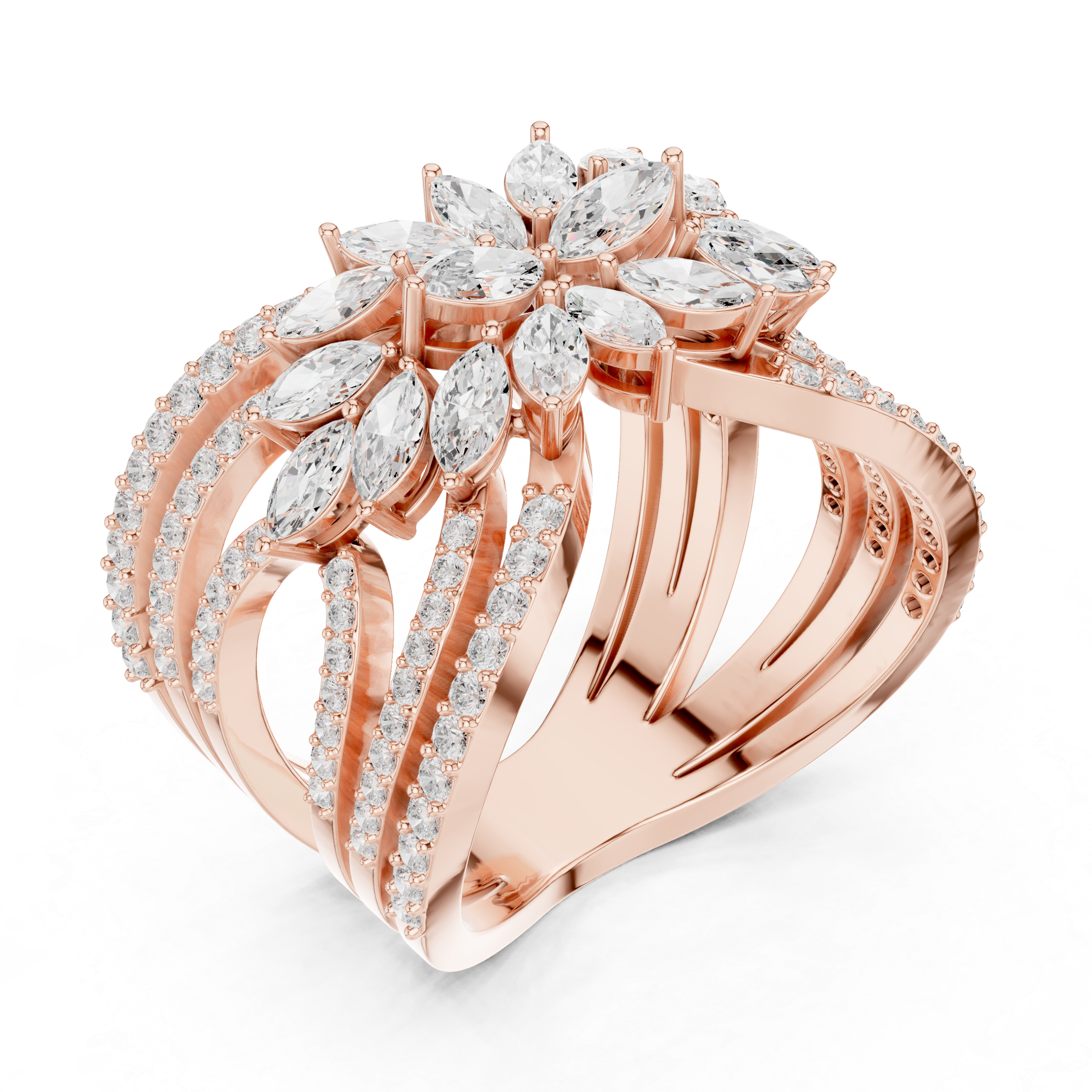 Luxury Marquise Diamond Butterfly Ring – Multi-Row Statement Cocktail Ring