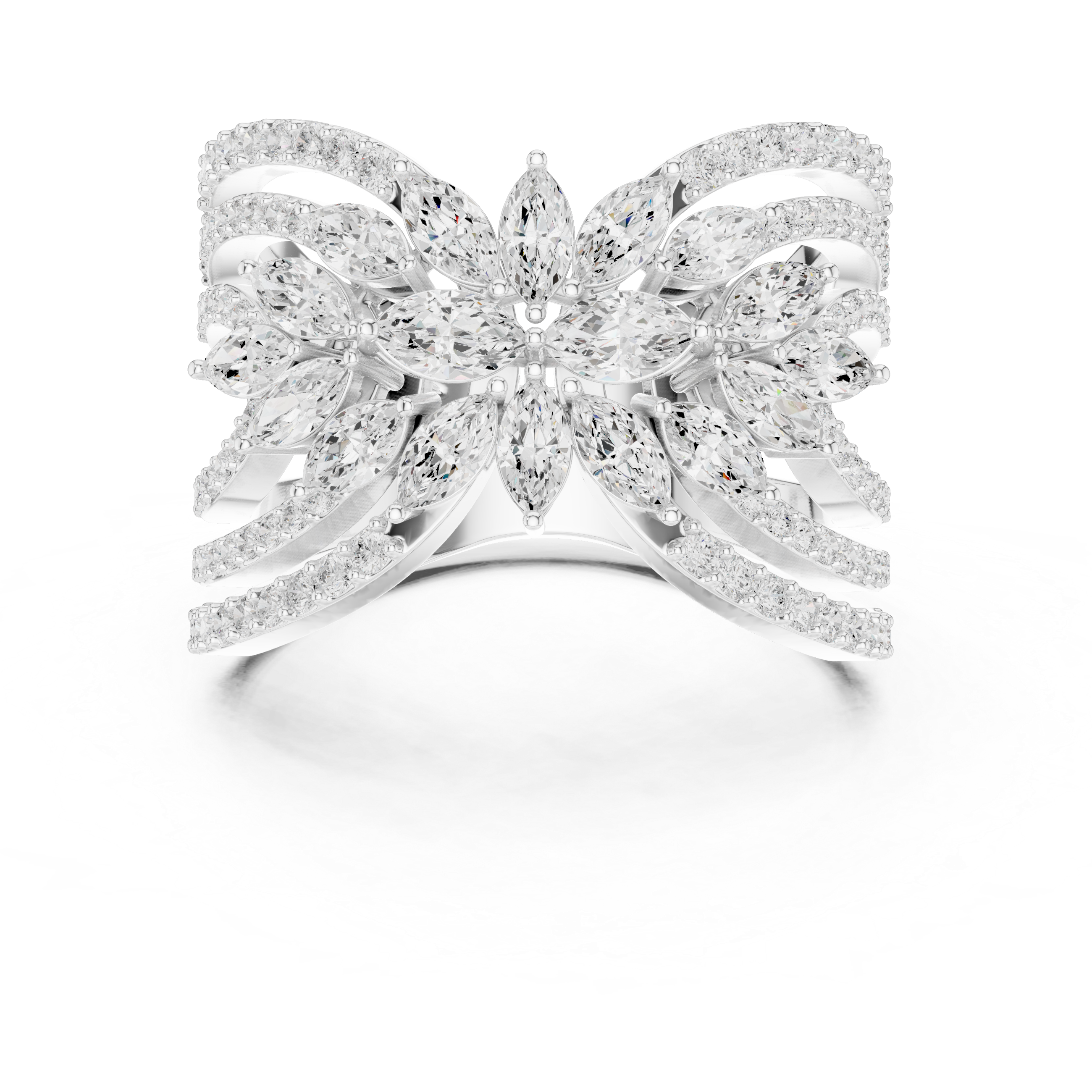 Luxury Marquise Diamond Butterfly Ring – Multi-Row Statement Cocktail Ring