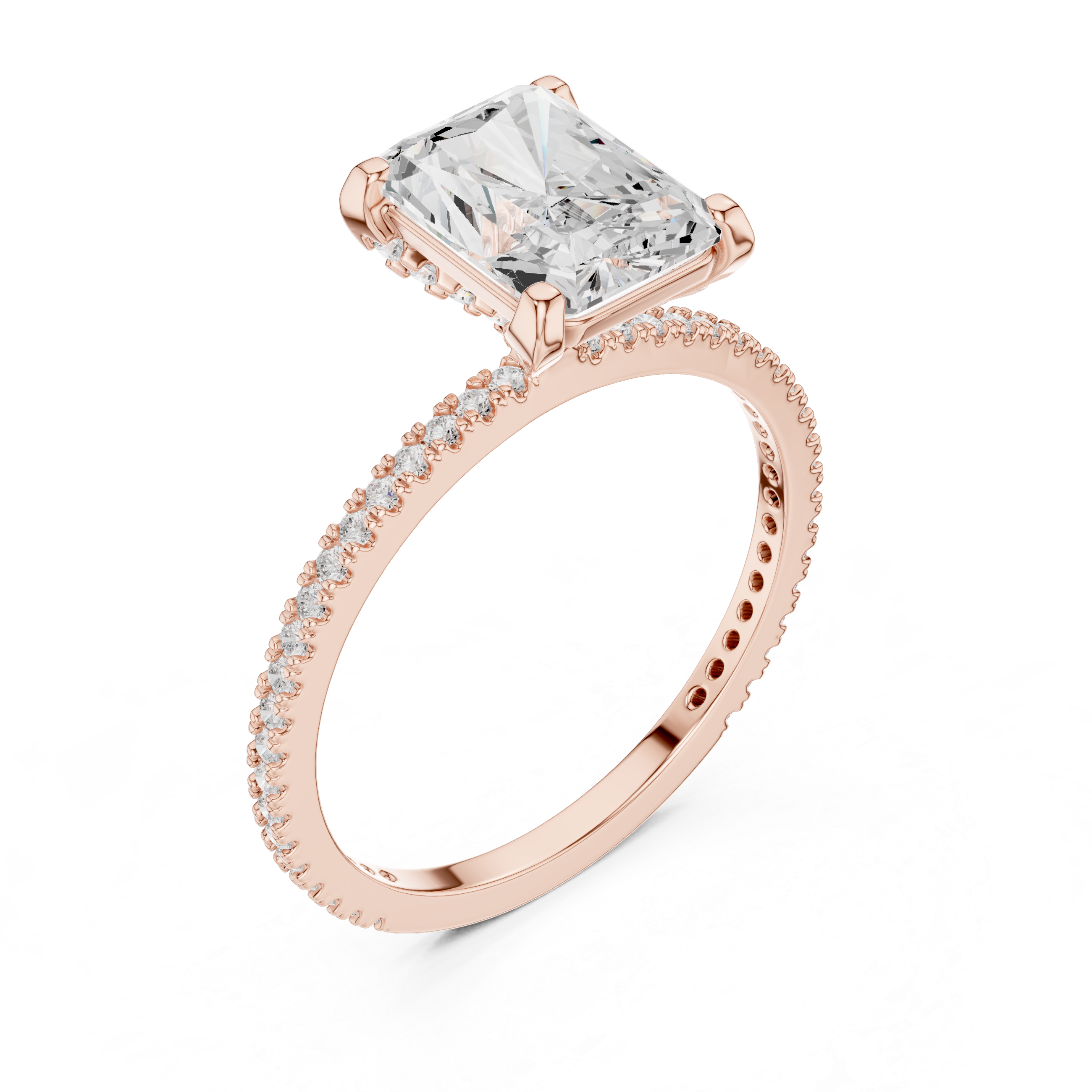 Radiant Cut Solitaire Engagement Ring with Pavé Diamond Band