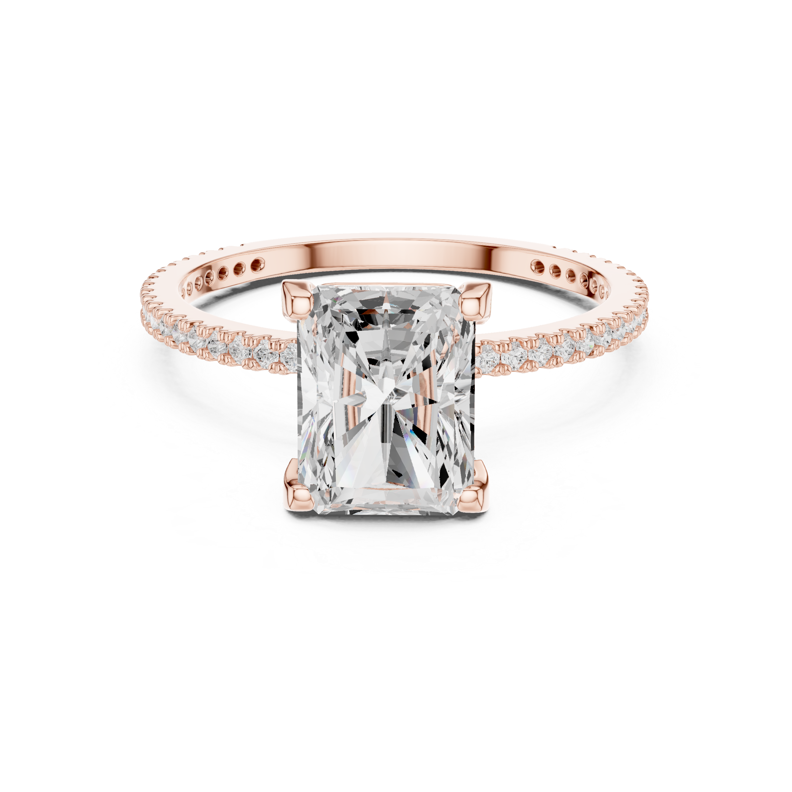 Radiant Cut Solitaire Engagement Ring with Pavé Diamond Band
