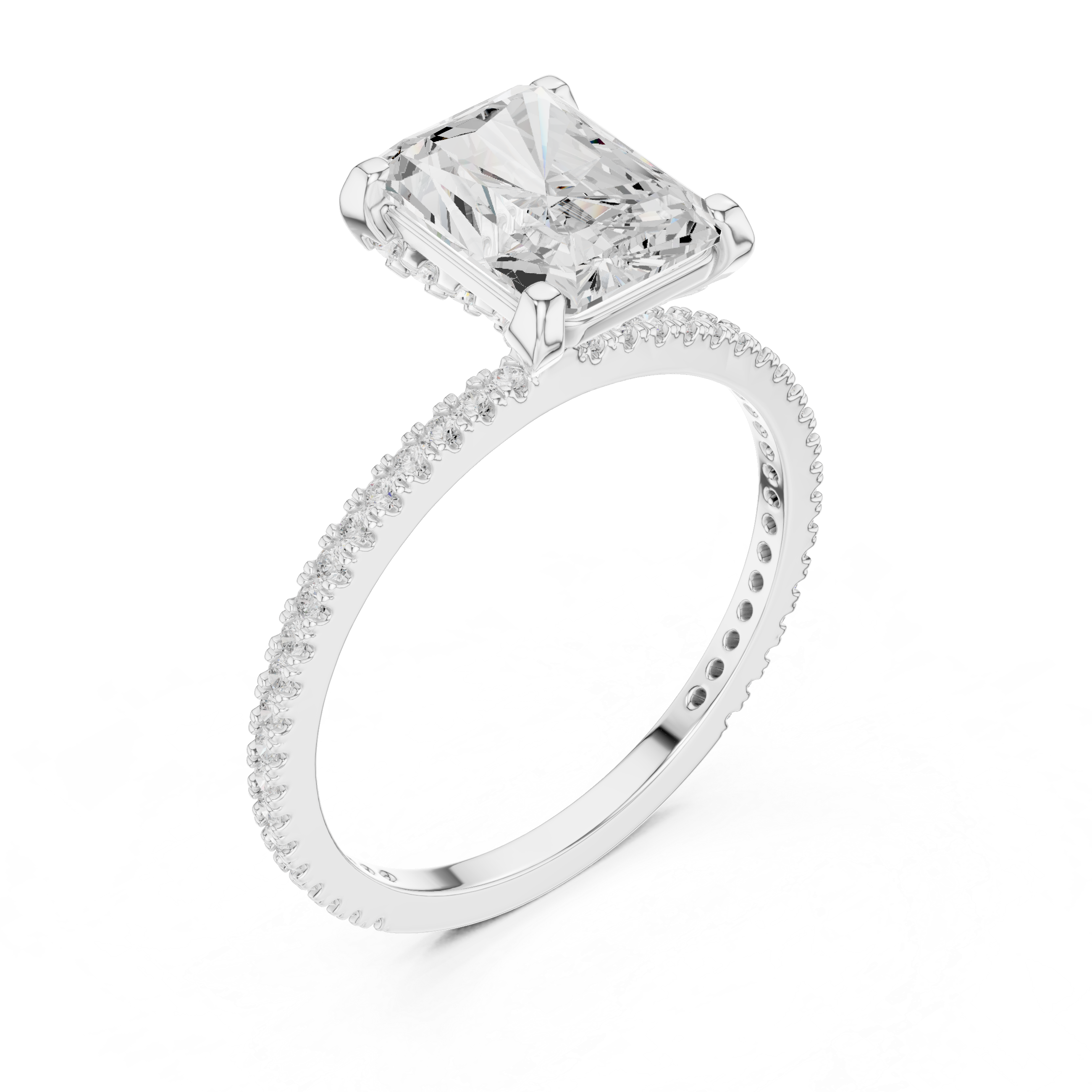 Radiant Cut Solitaire Engagement Ring with Pavé Diamond Band
