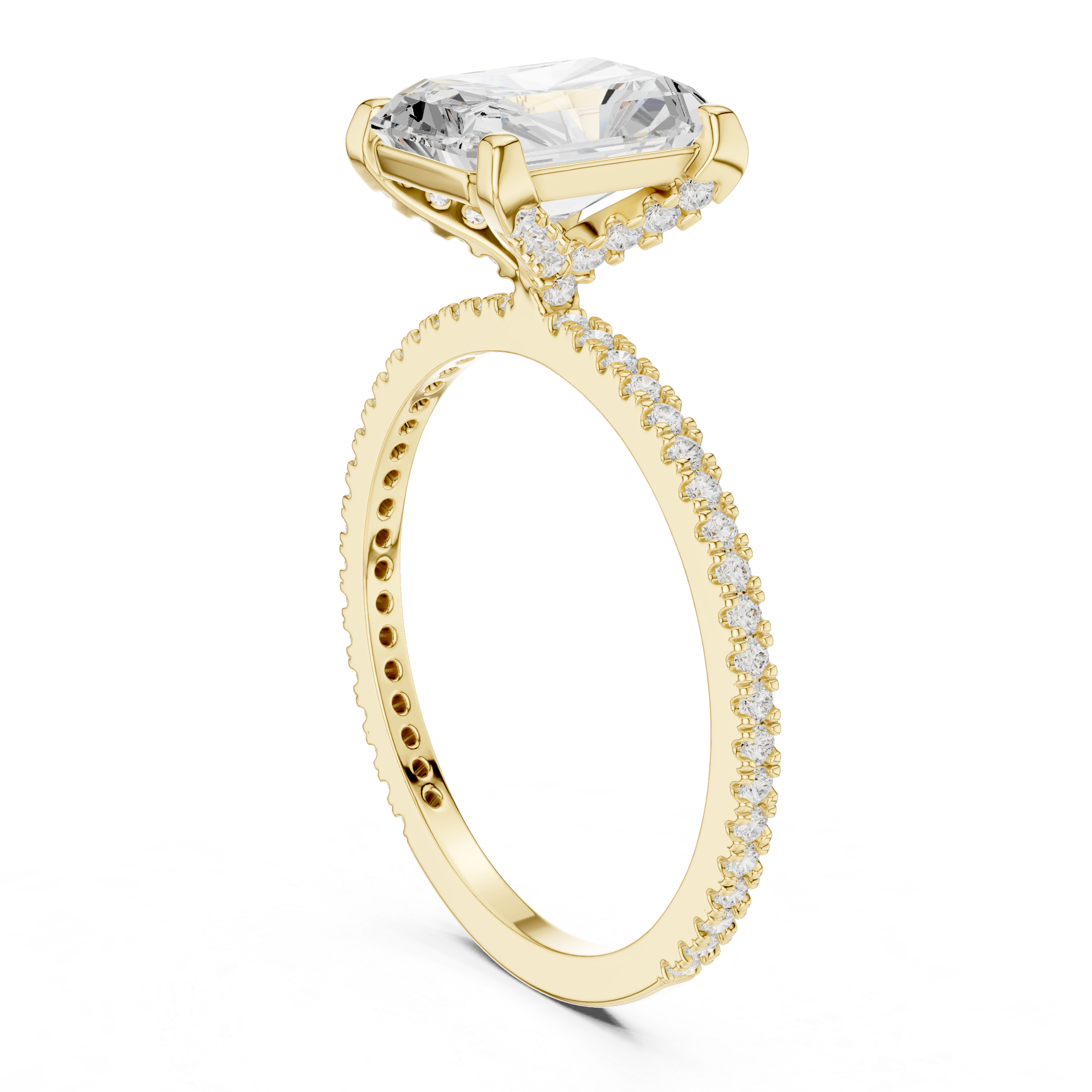 Radiant Cut Solitaire Engagement Ring with Pavé Diamond Band