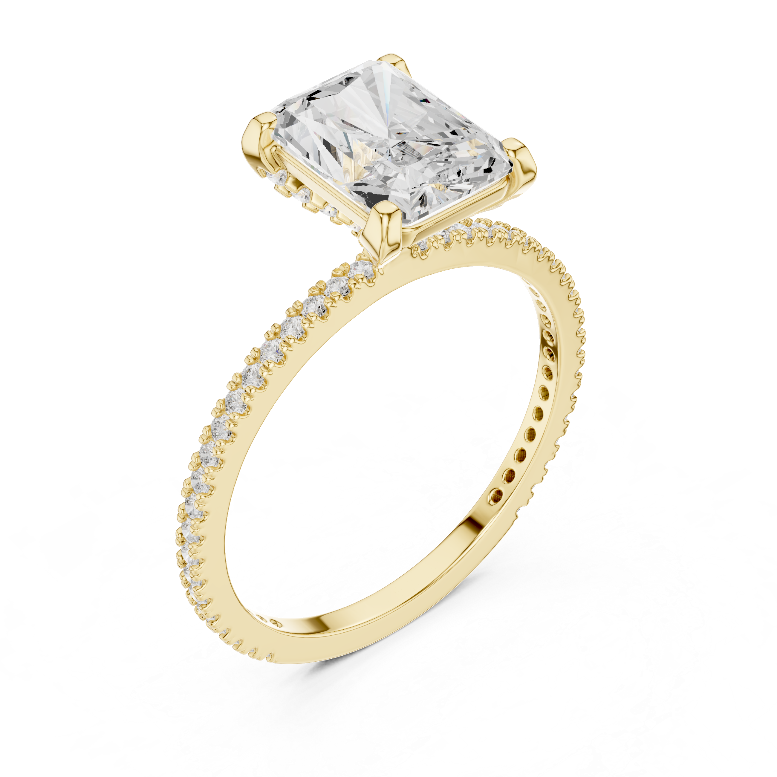 Radiant Cut Solitaire Engagement Ring with Pavé Diamond Band