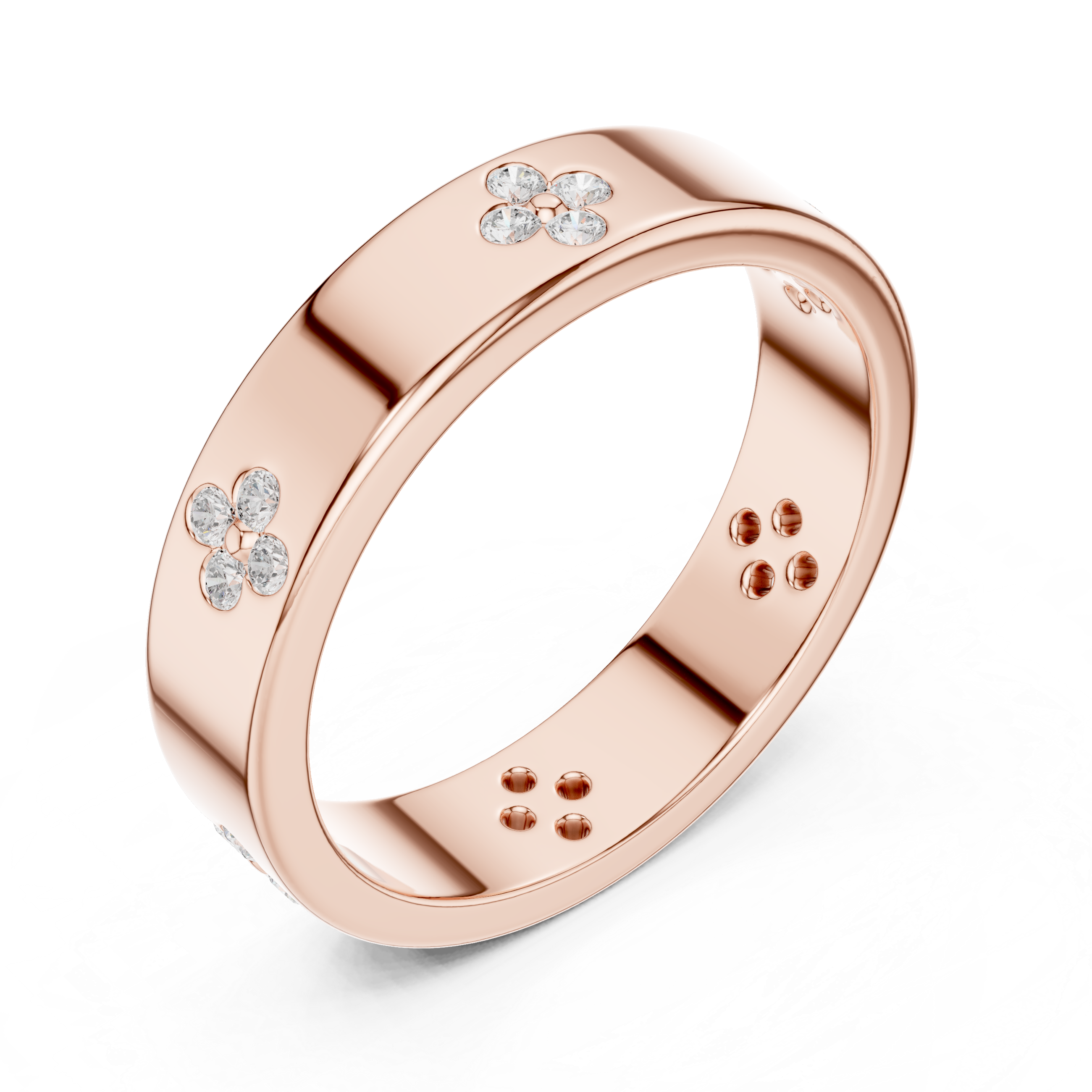 Diamond Flower Band Ring – Bezel Set Floral Wedding Band