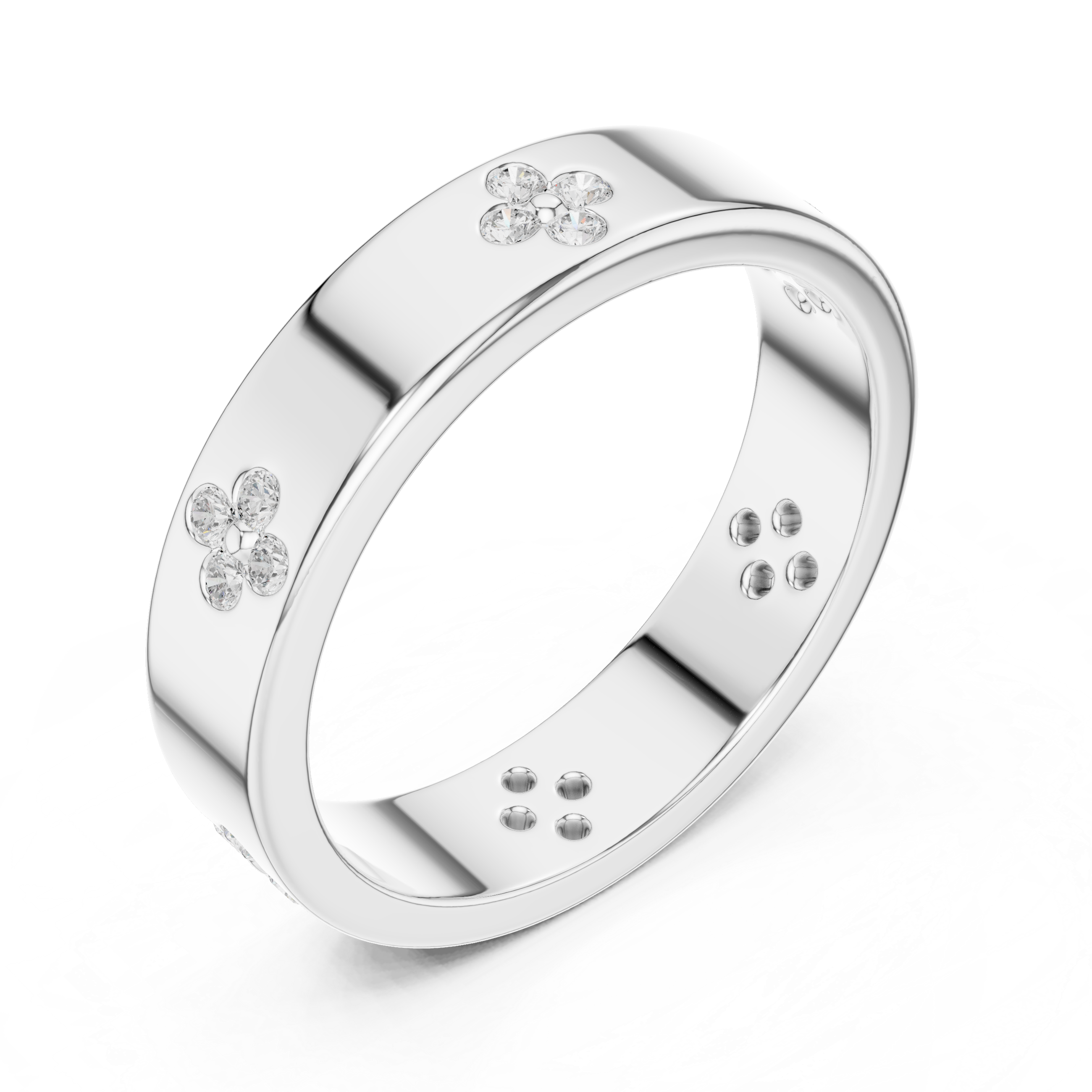 Diamond Flower Band Ring – Bezel Set Floral Wedding Band