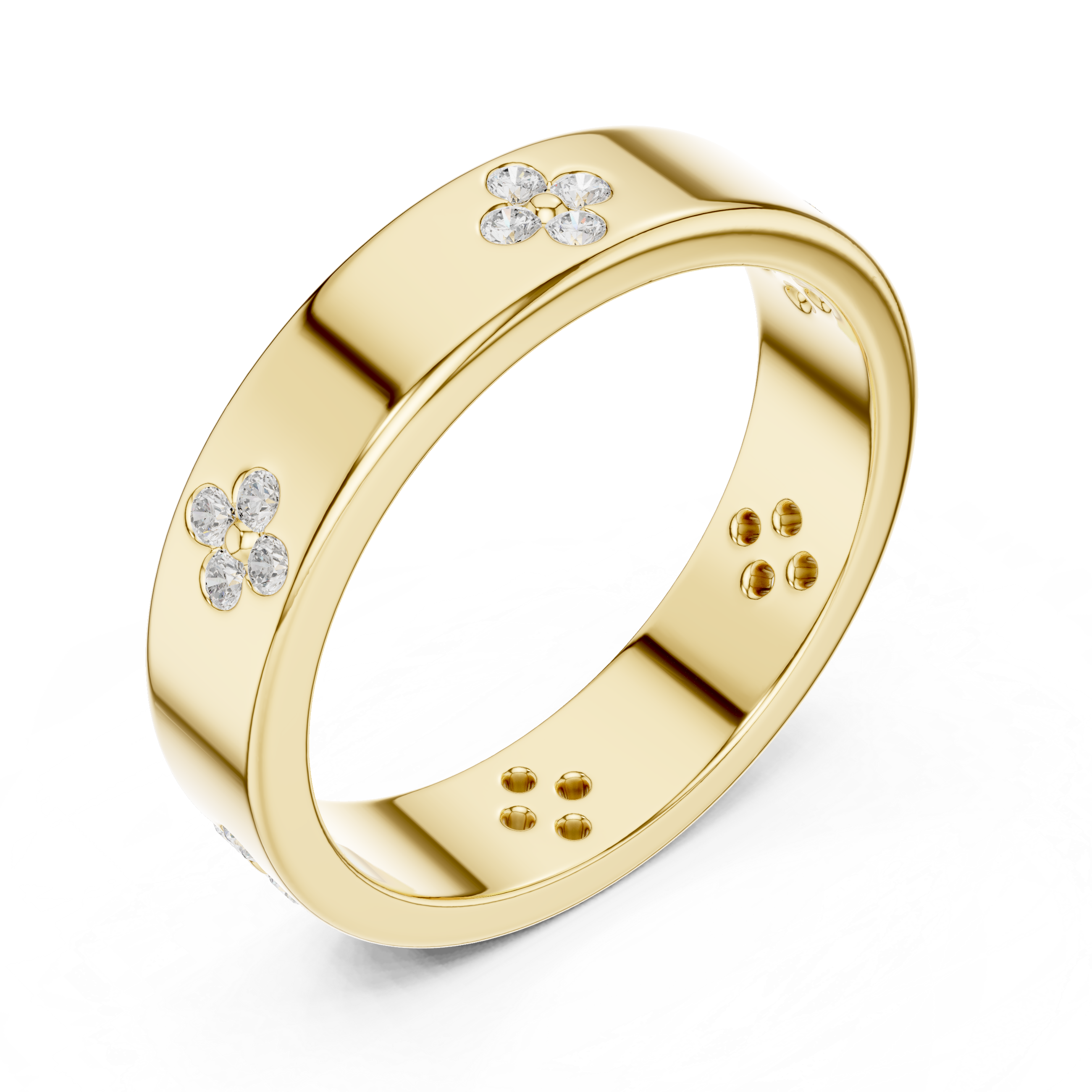Diamond Flower Band Ring – Bezel Set Floral Wedding Band