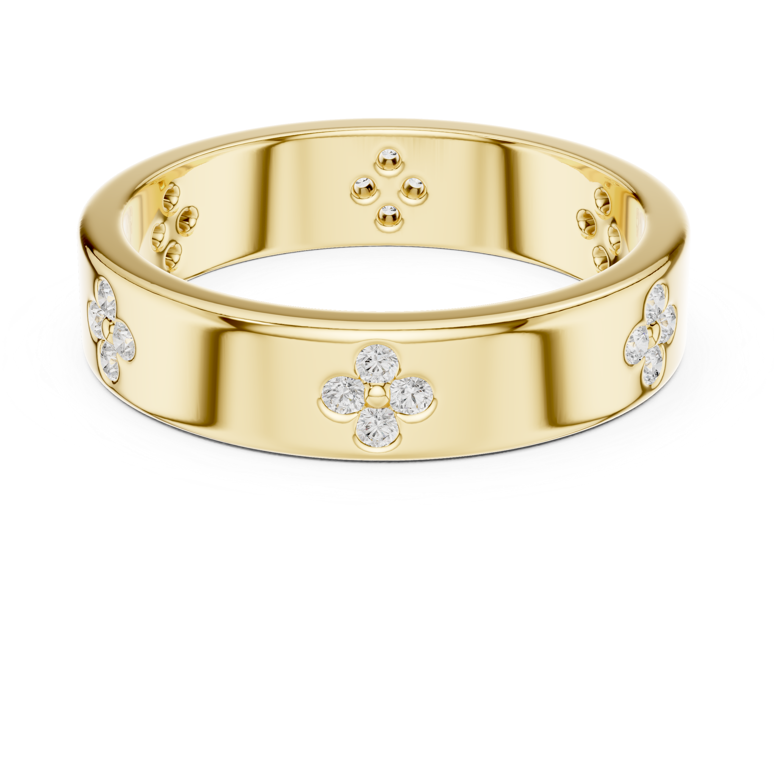 Diamond Flower Band Ring – Bezel Set Floral Wedding Band