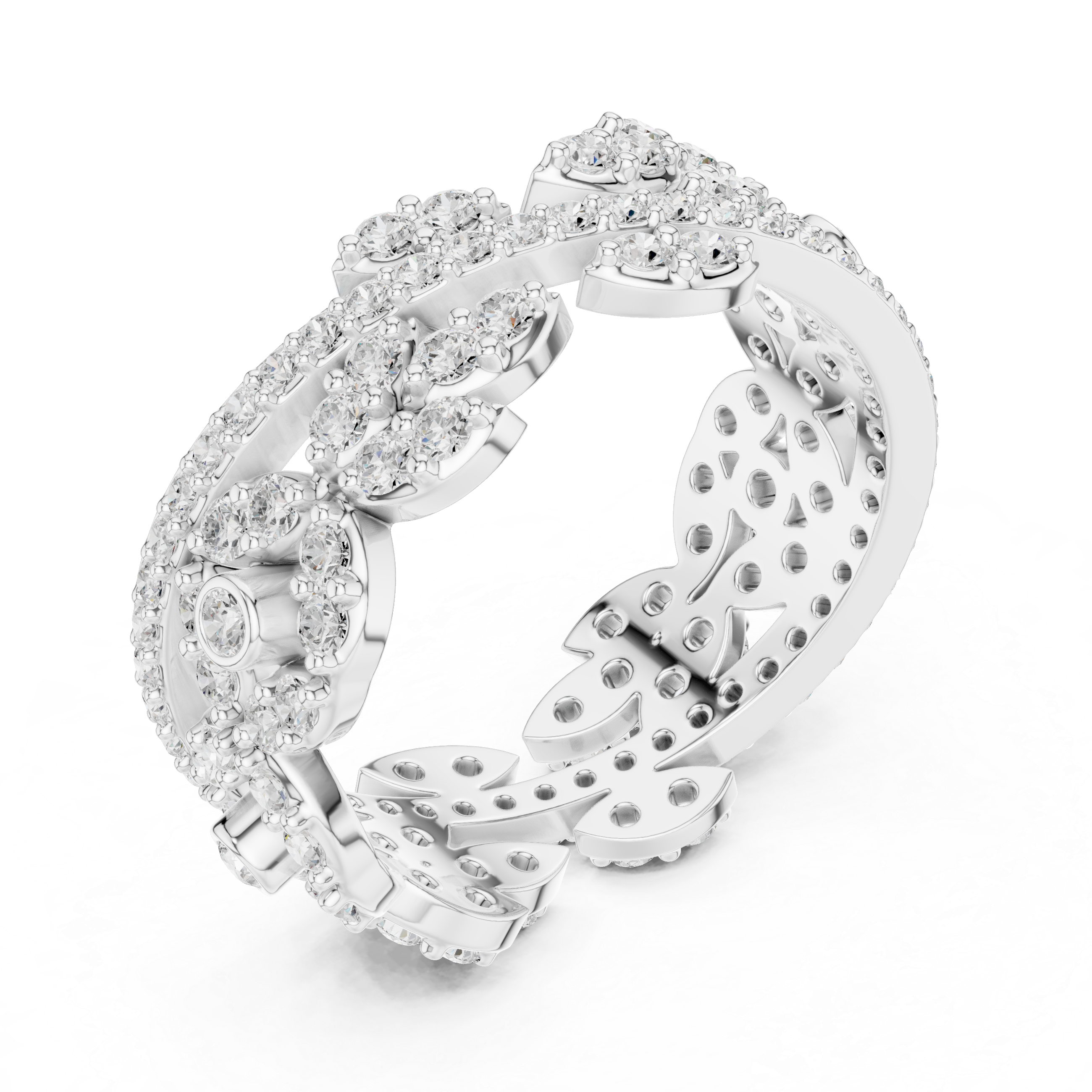 Floral Diamond Eternity Band Ring – Vintage Inspired Openwork Statement Ring