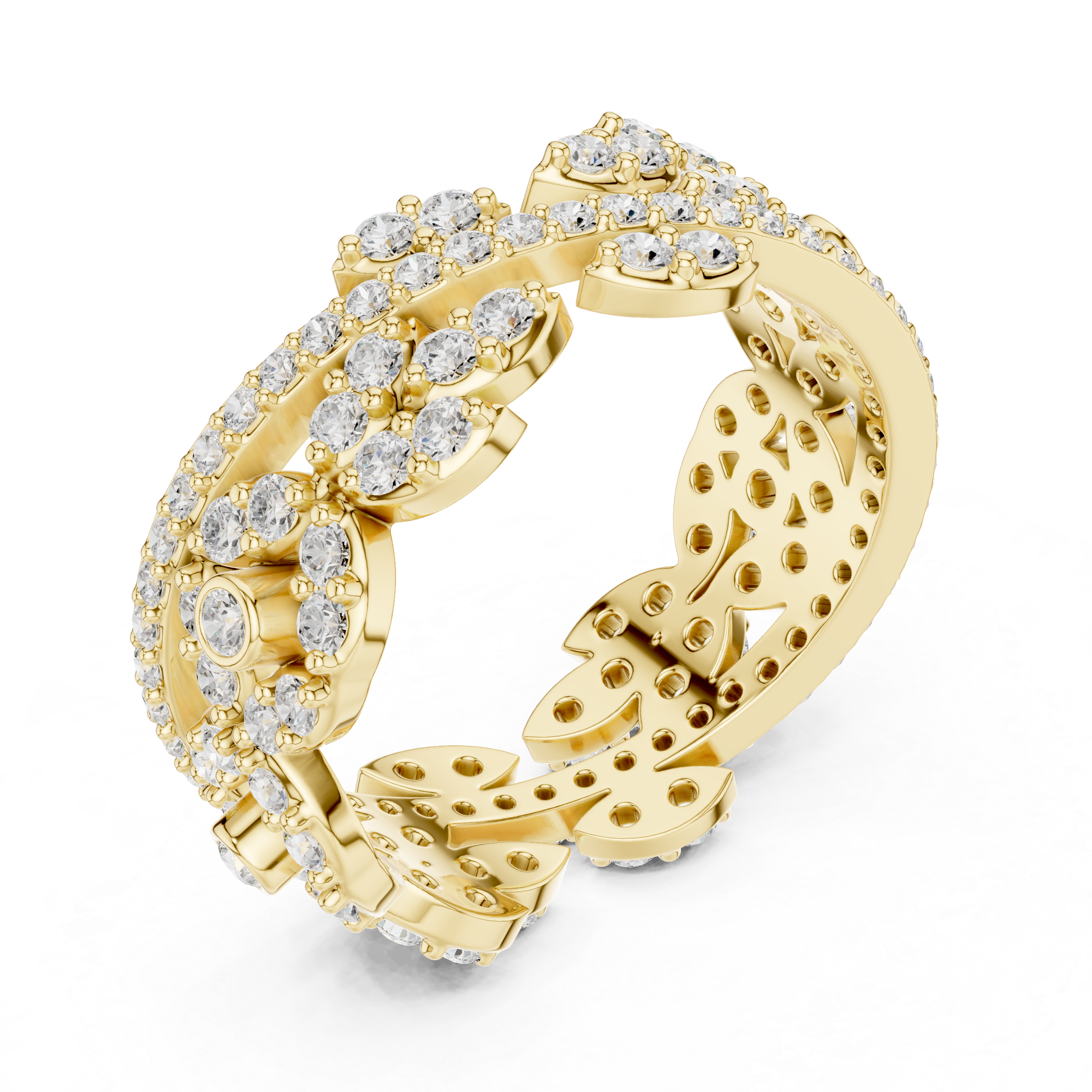 Floral Diamond Eternity Band Ring – Vintage Inspired Openwork Statement Ring