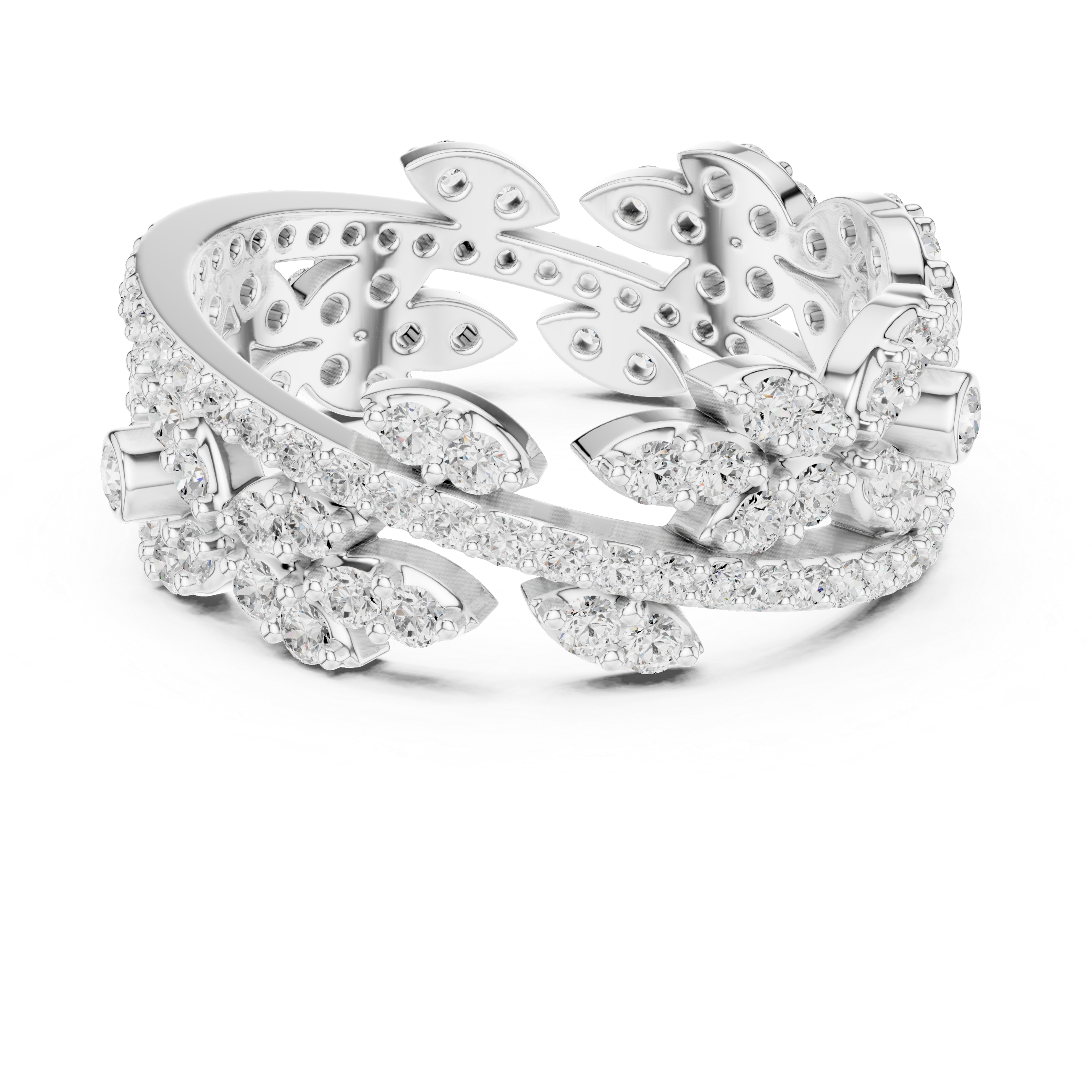 Floral Diamond Eternity Band Ring – Vintage Inspired Openwork Statement Ring