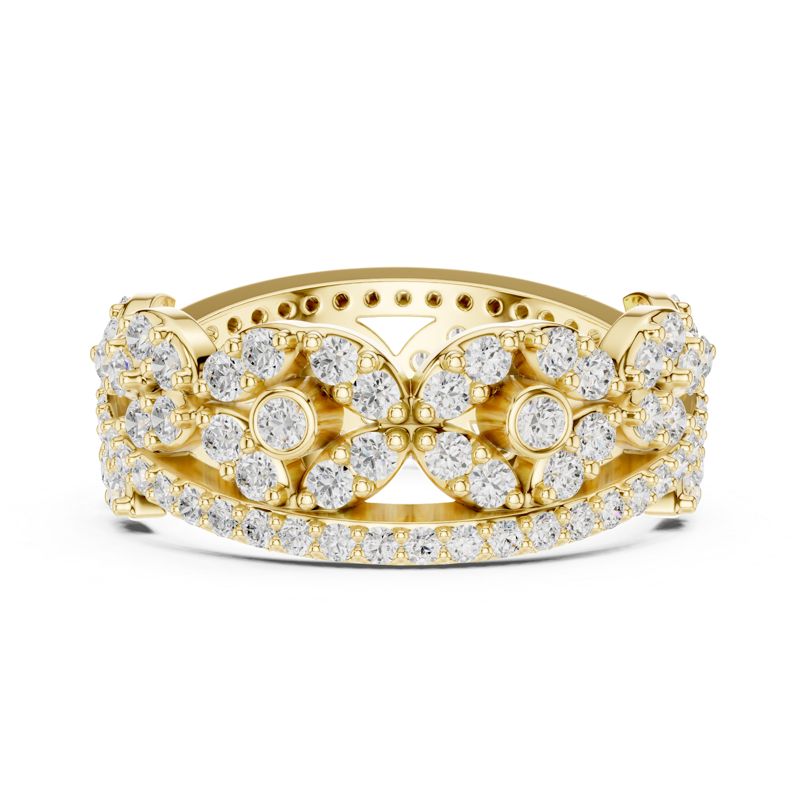 Floral Diamond Eternity Band Ring – Vintage Inspired Openwork Statement Ring